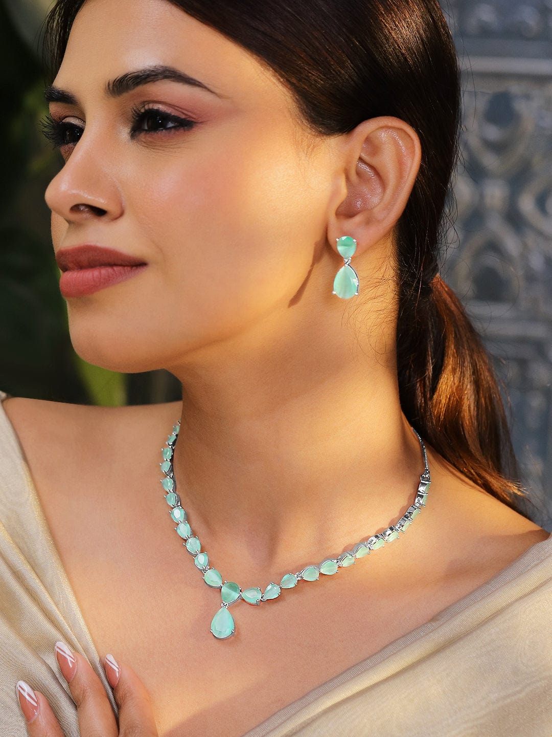Green American Diamond Zirconia Necklace Set