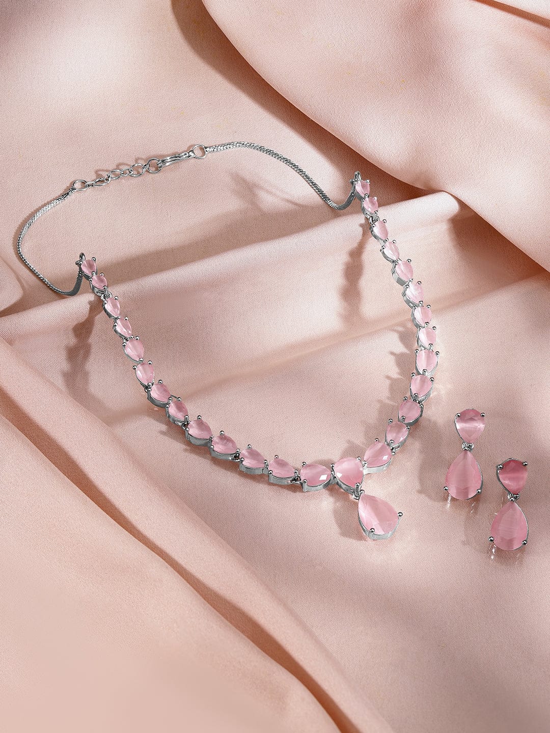 Pink Necklace Set With American Diamond Zirconia