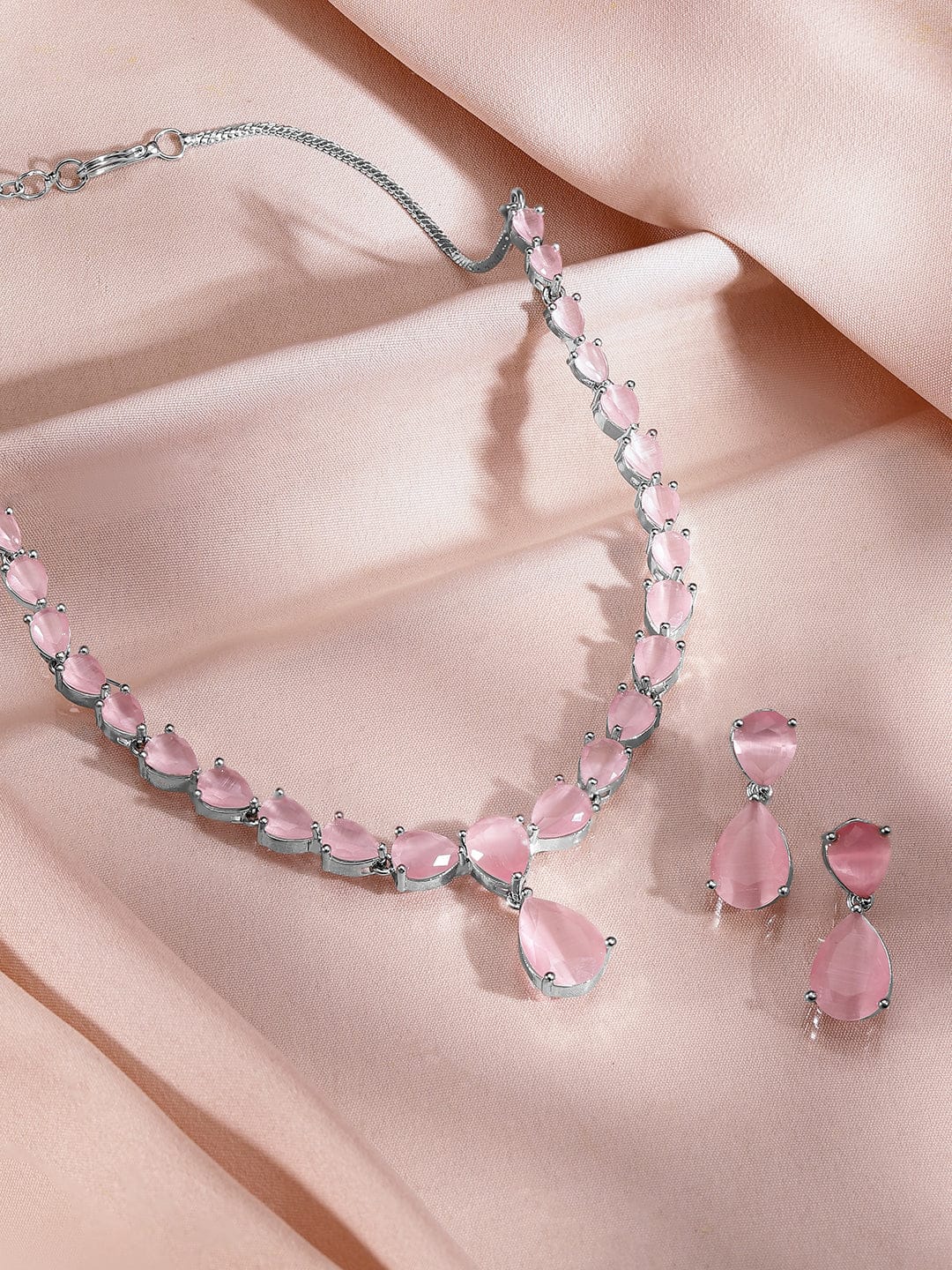 Pink Necklace Set With American Diamond Zirconia