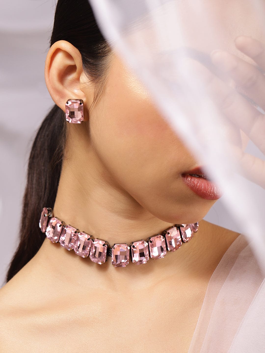 Pink Crystal Necklace Set