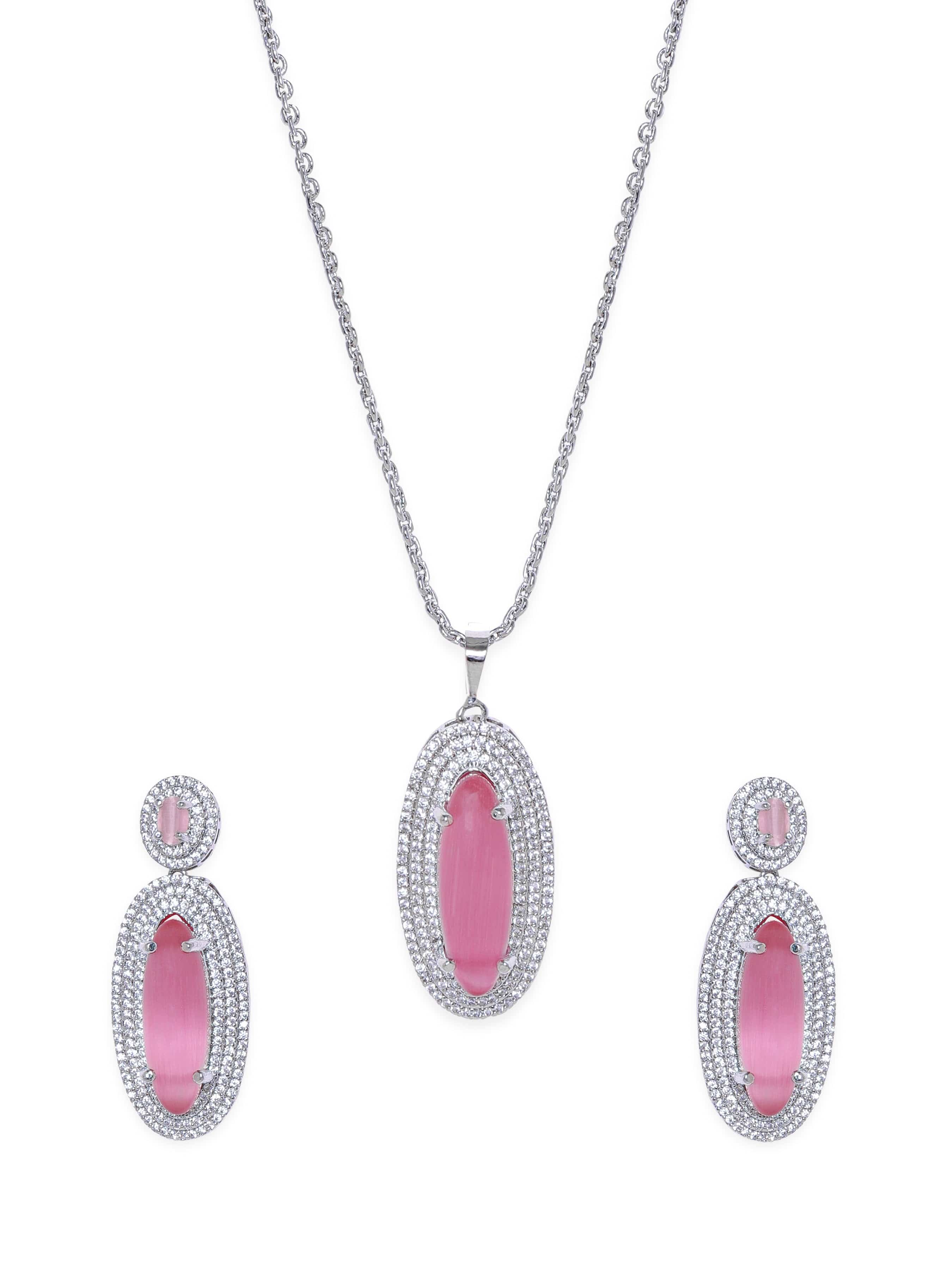 Pink Necklace Set In American Diamond Zirconia