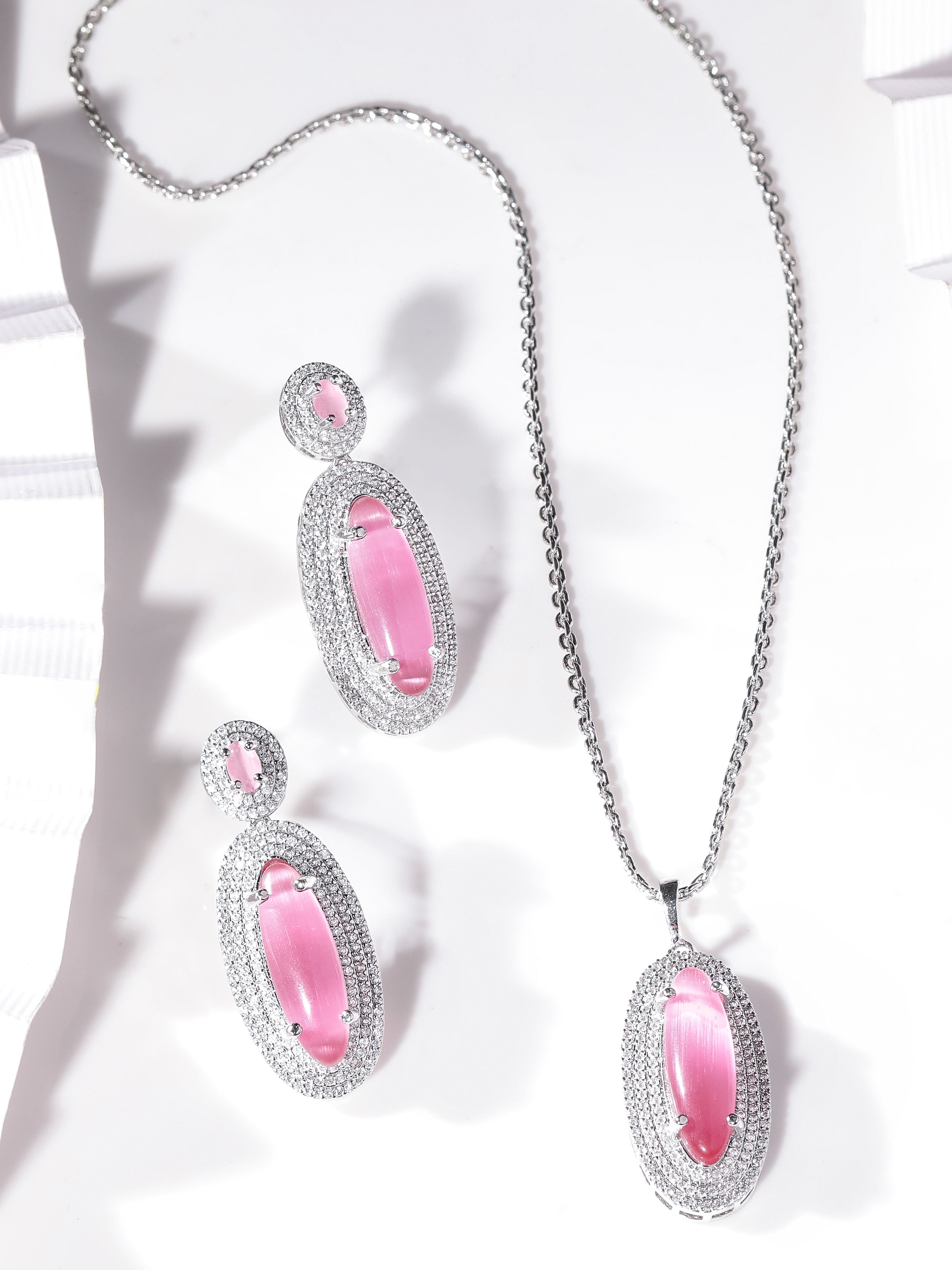 Pink Necklace Set In American Diamond Zirconia