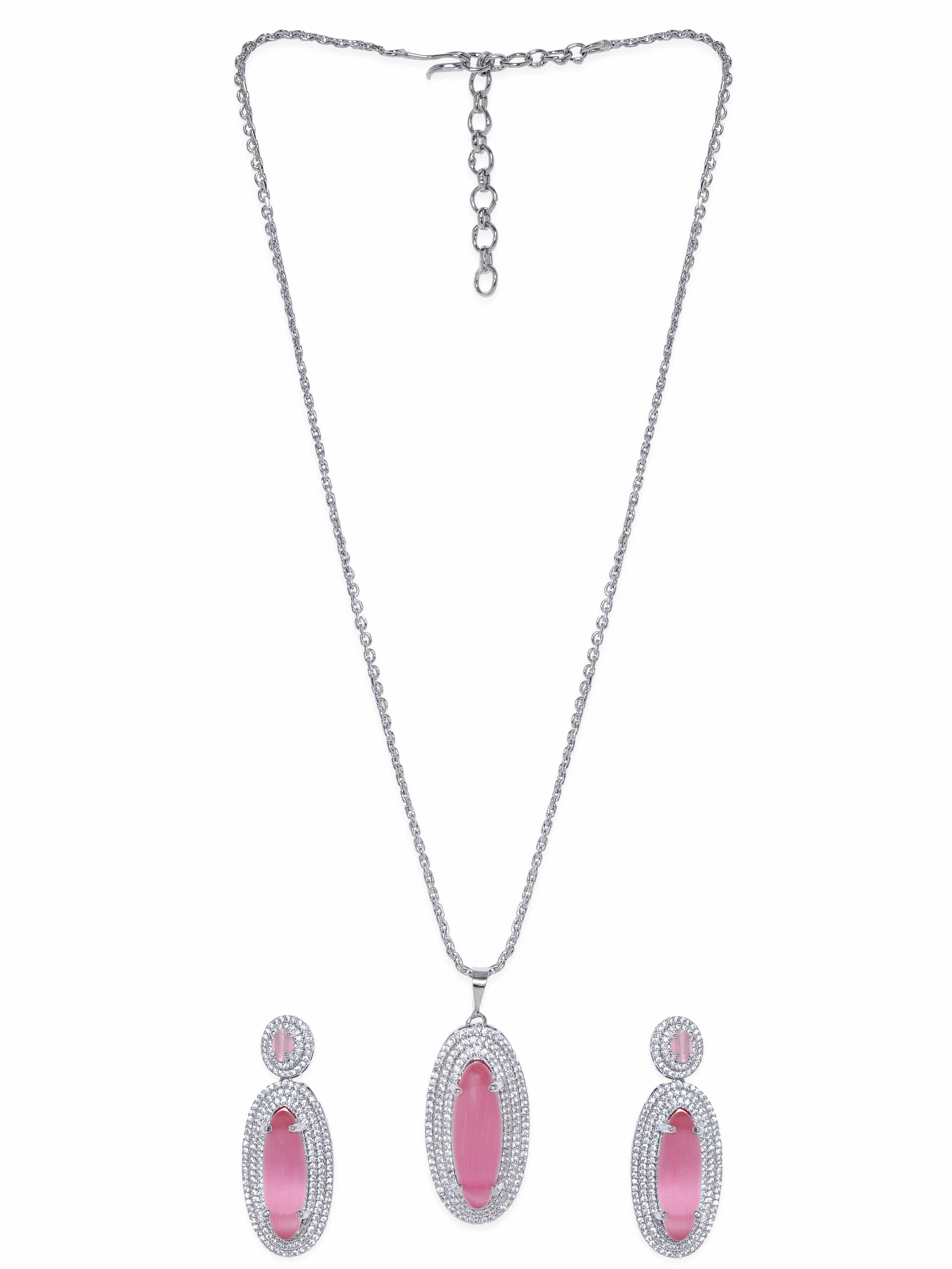 Pink Necklace Set In American Diamond Zirconia