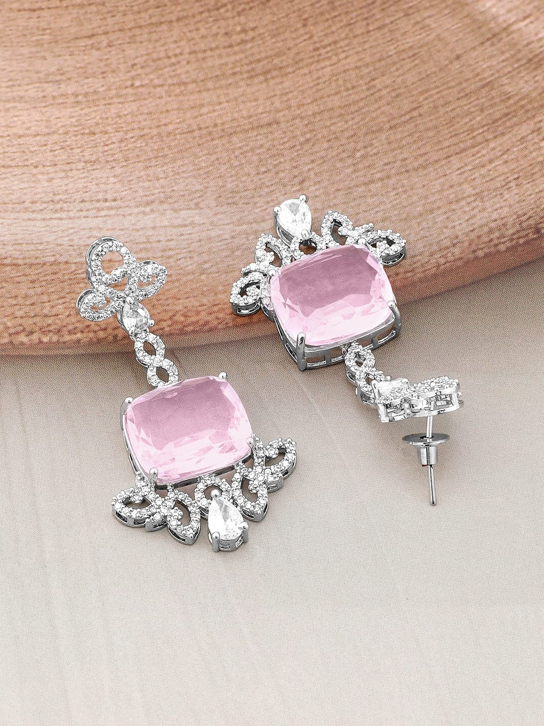 American Diamond Zirconia Rose-Pink Necklace Set