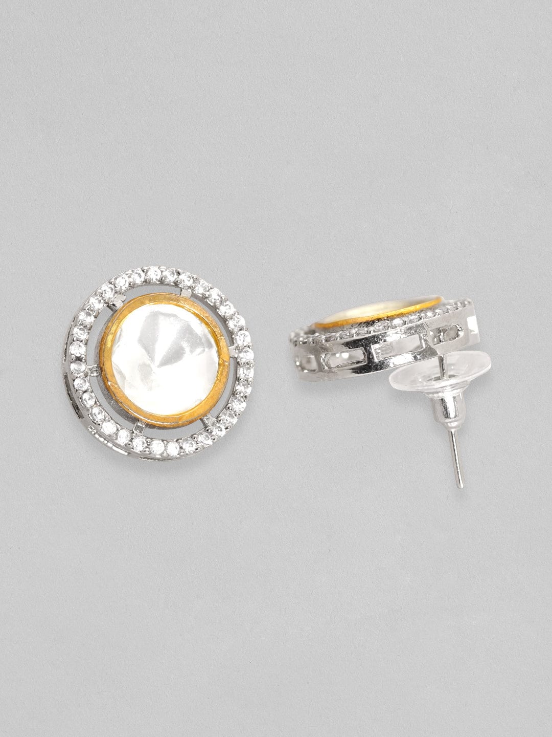 Wentra Rhodium Plated Polki & Zirconia Studded Minimal Pendant Set