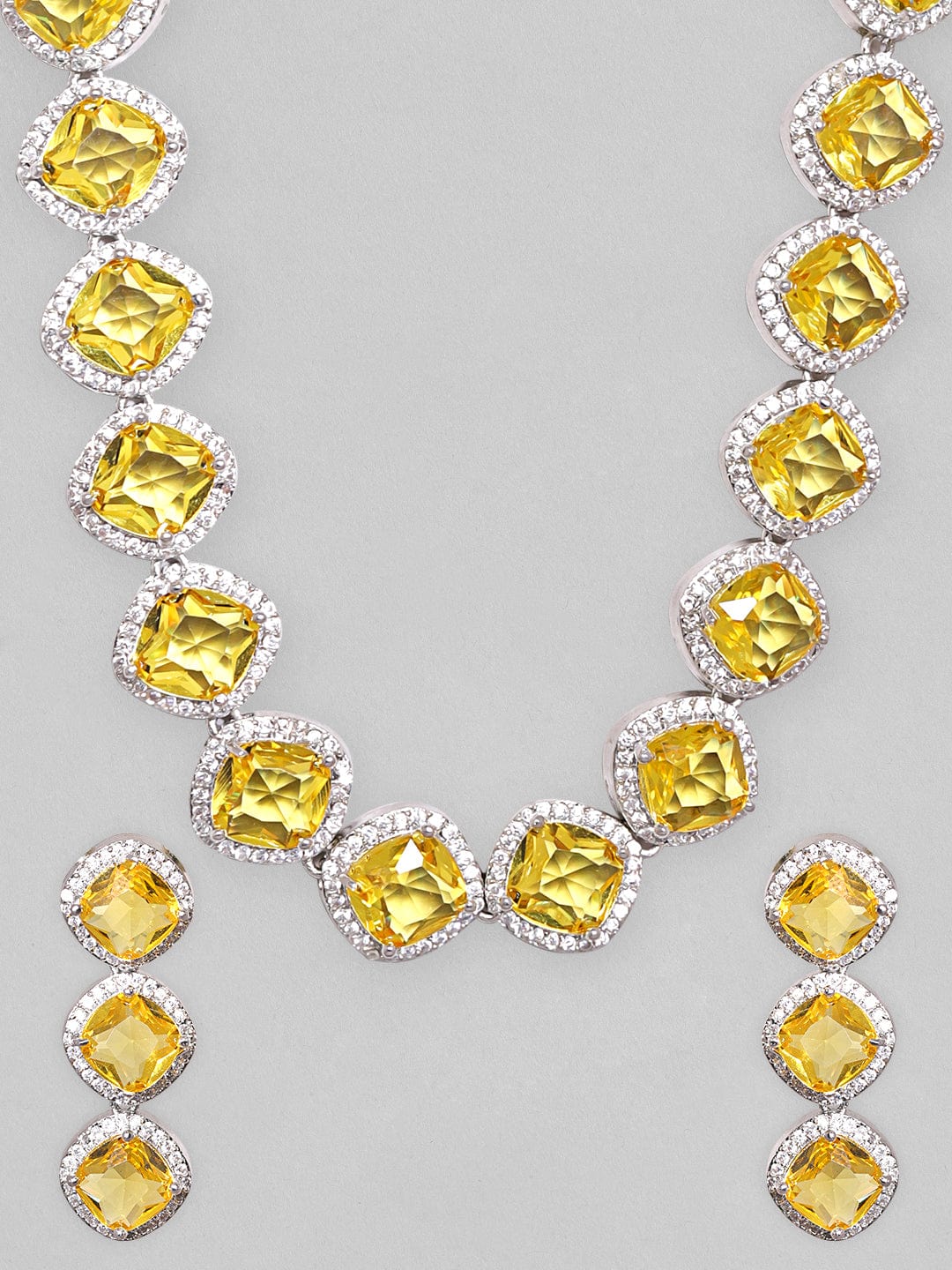 American Diamond Zirconia Yellow Necklace Set