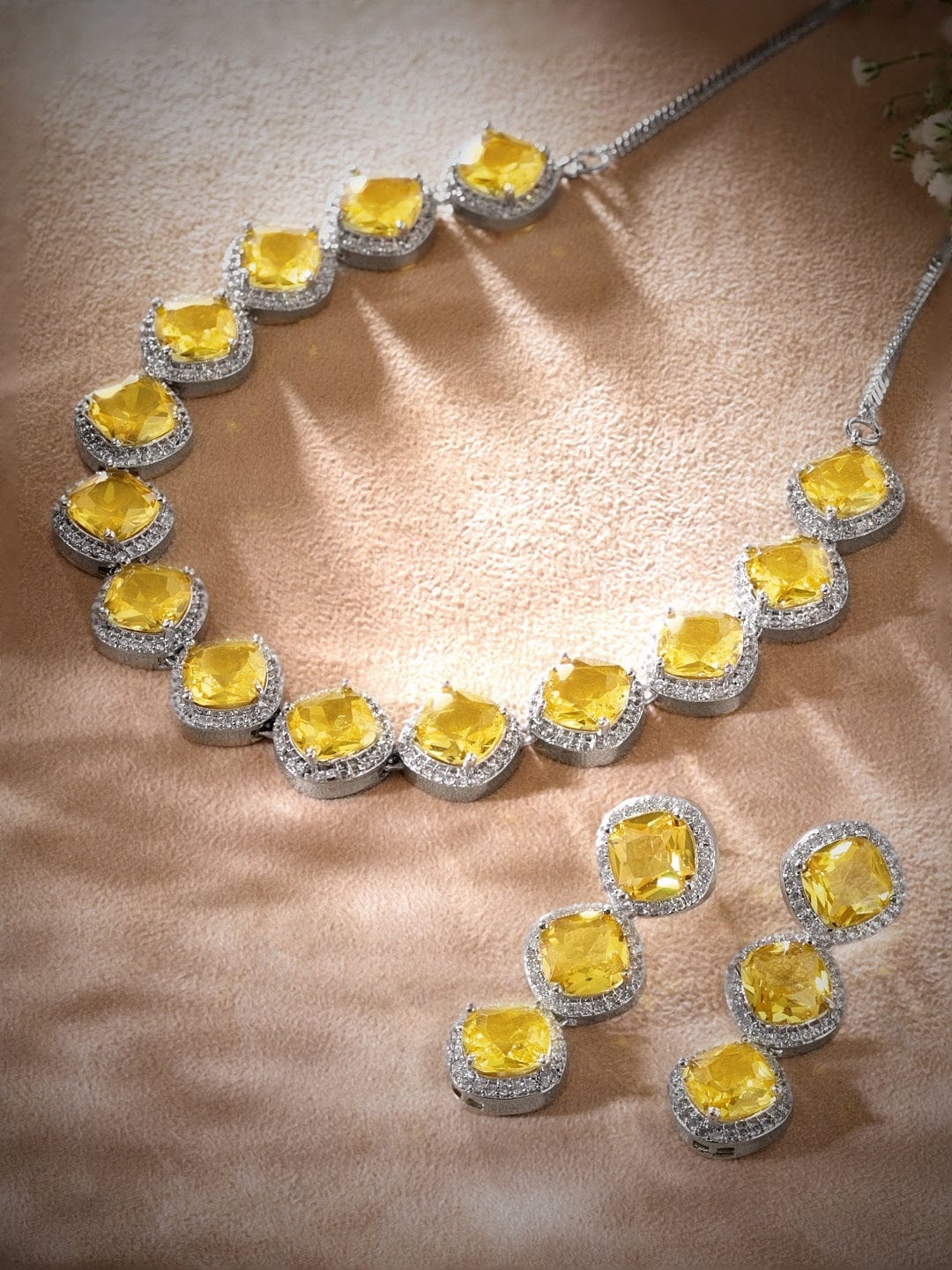American Diamond Zirconia Yellow Necklace Set