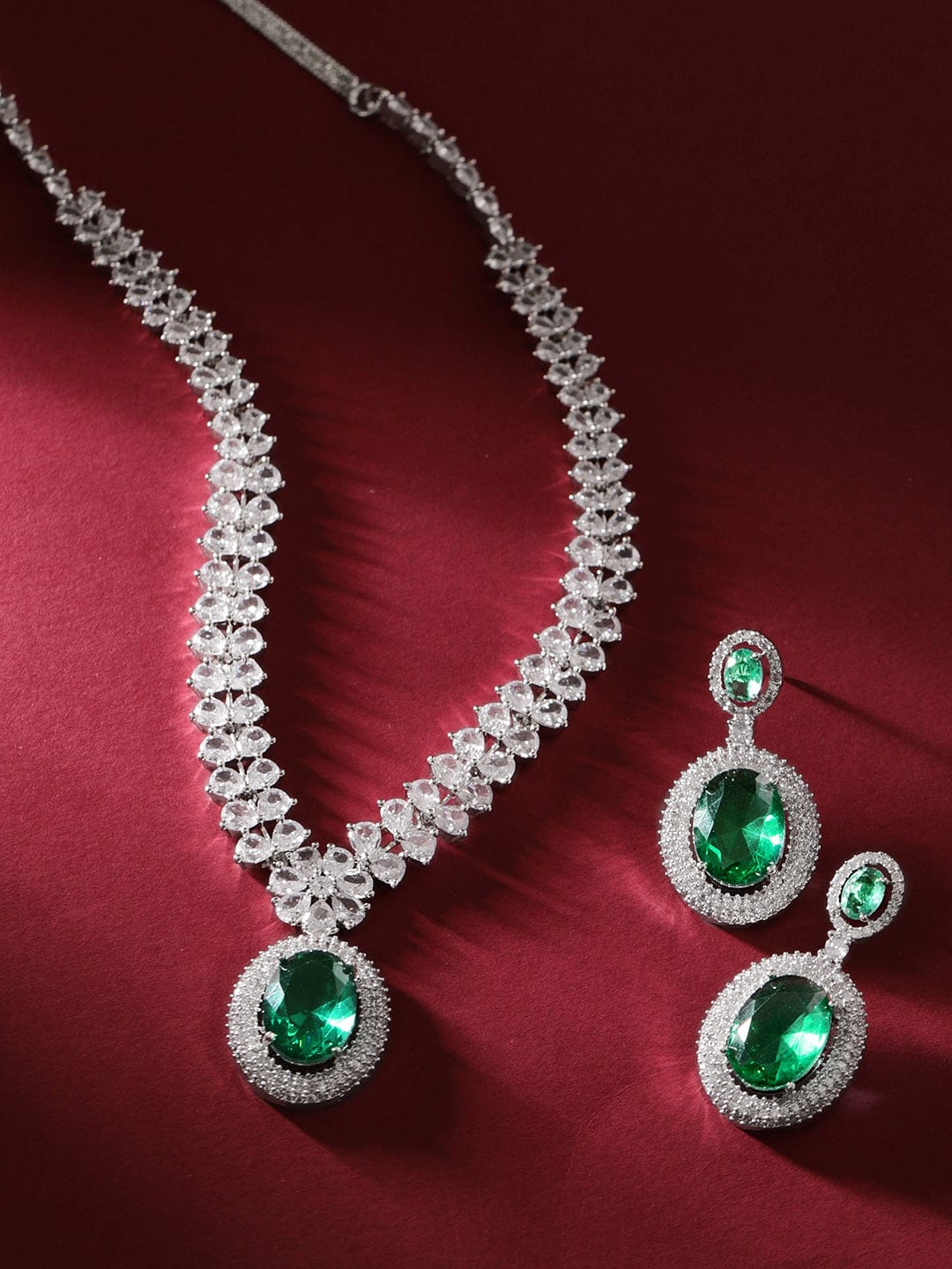 Emerald Necklace Set with American Diamond Zirconia