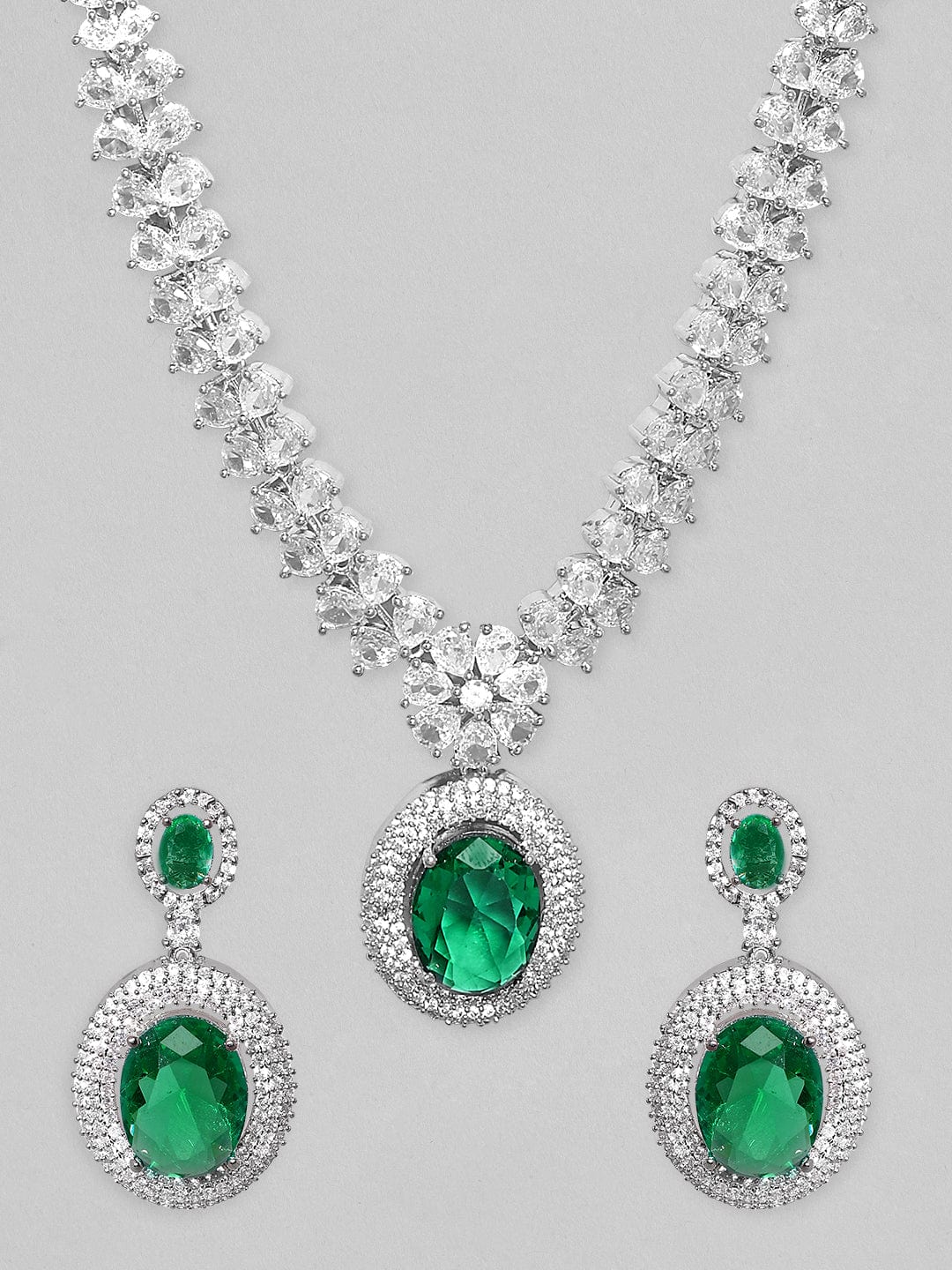Emerald Necklace Set with American Diamond Zirconia