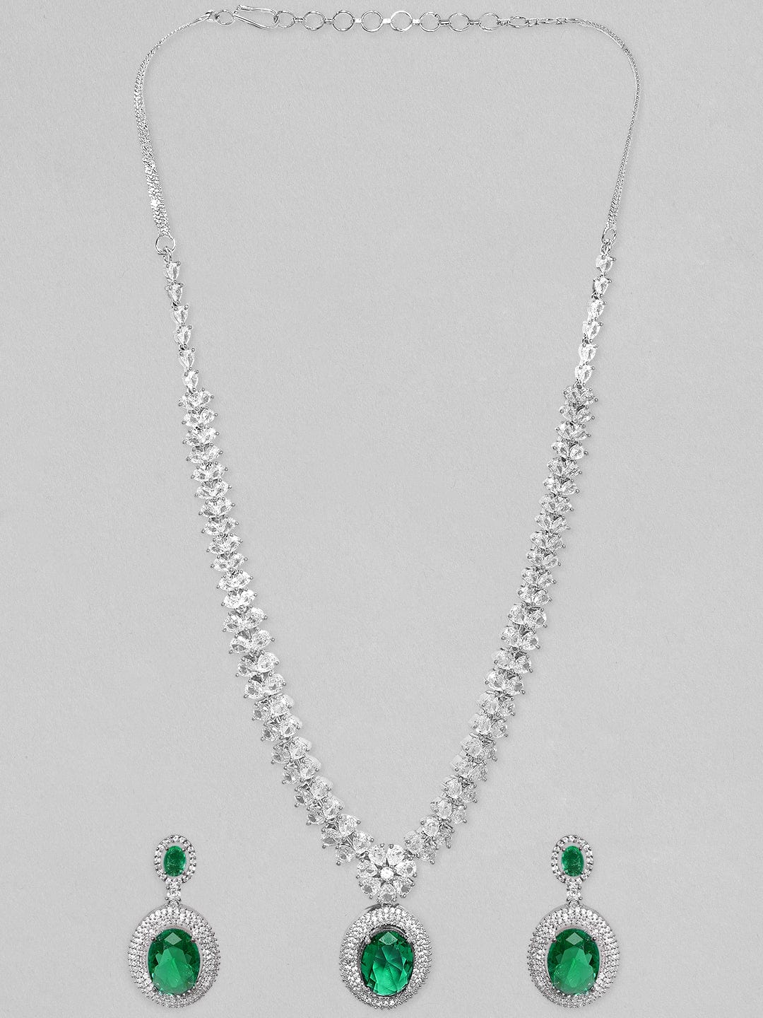 Emerald Necklace Set with American Diamond Zirconia