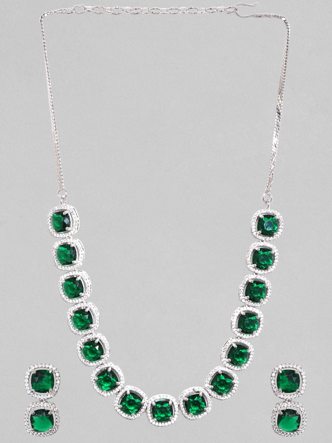 American Diamond Zirconia Emerald Necklace Set