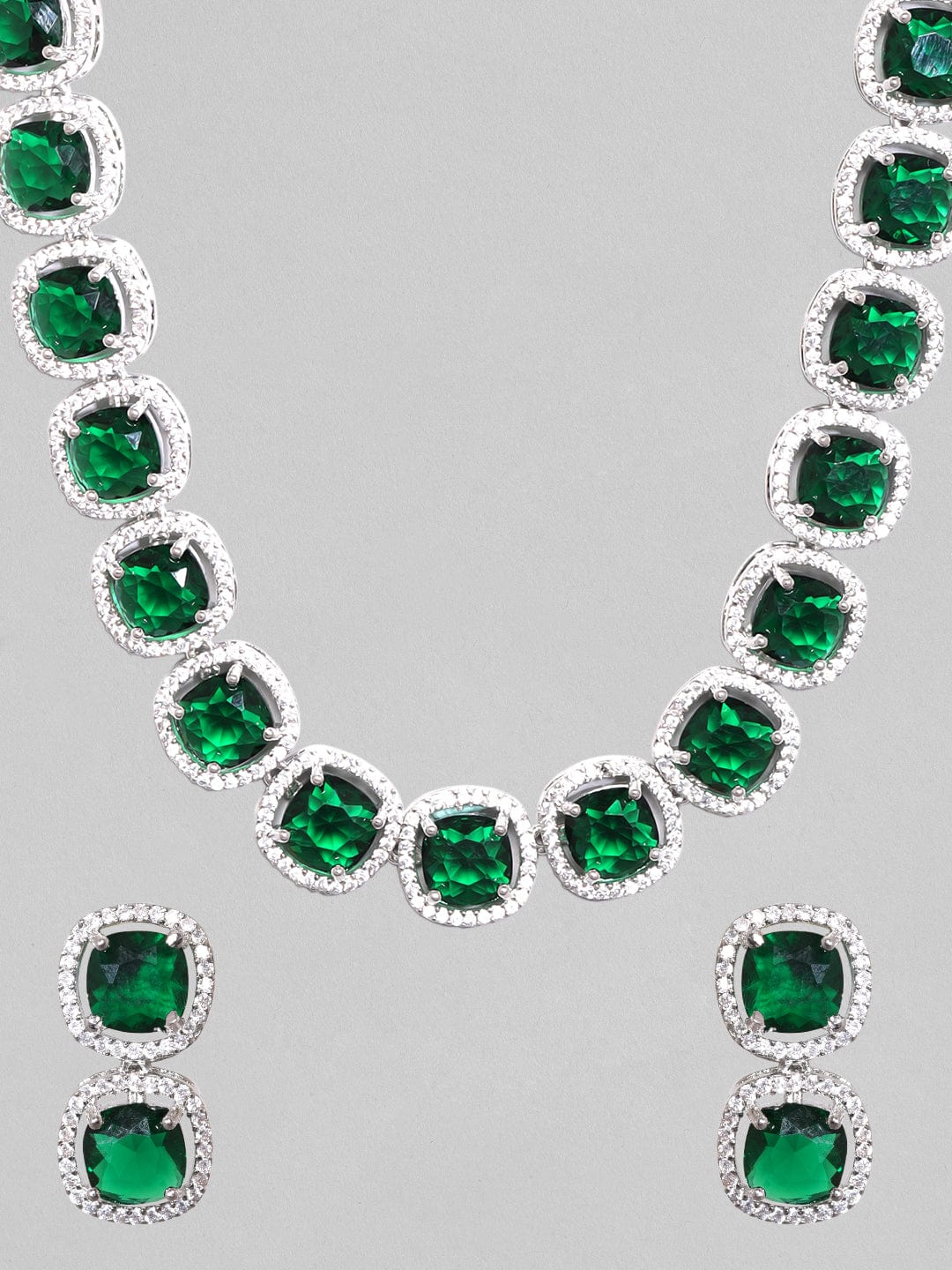 American Diamond Zirconia Emerald Necklace Set