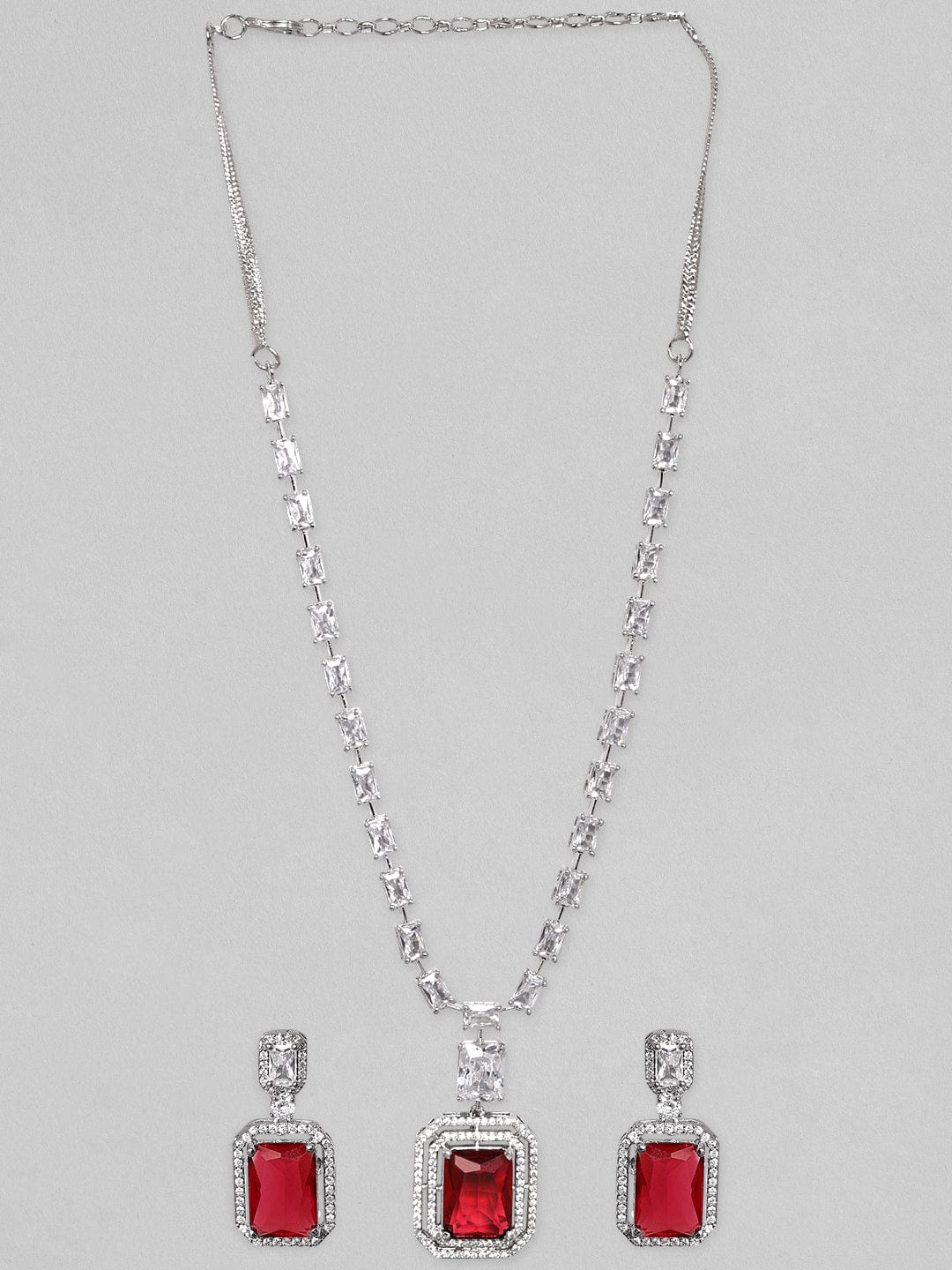 American Diamond Zirconia Ruby Red Necklace Set