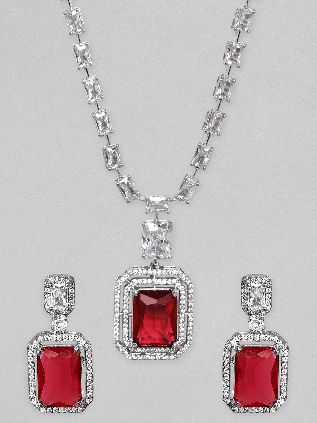 American Diamond Zirconia Ruby Red Necklace Set