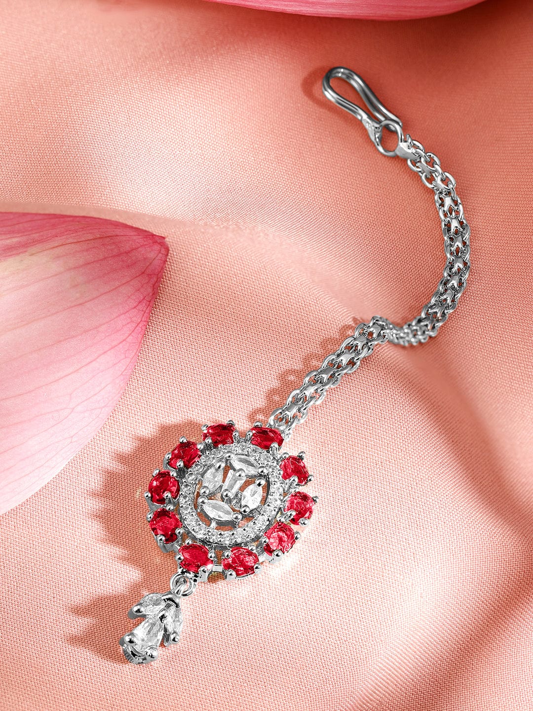 American Diamond Zirconia Pink Accented Maang Tikka