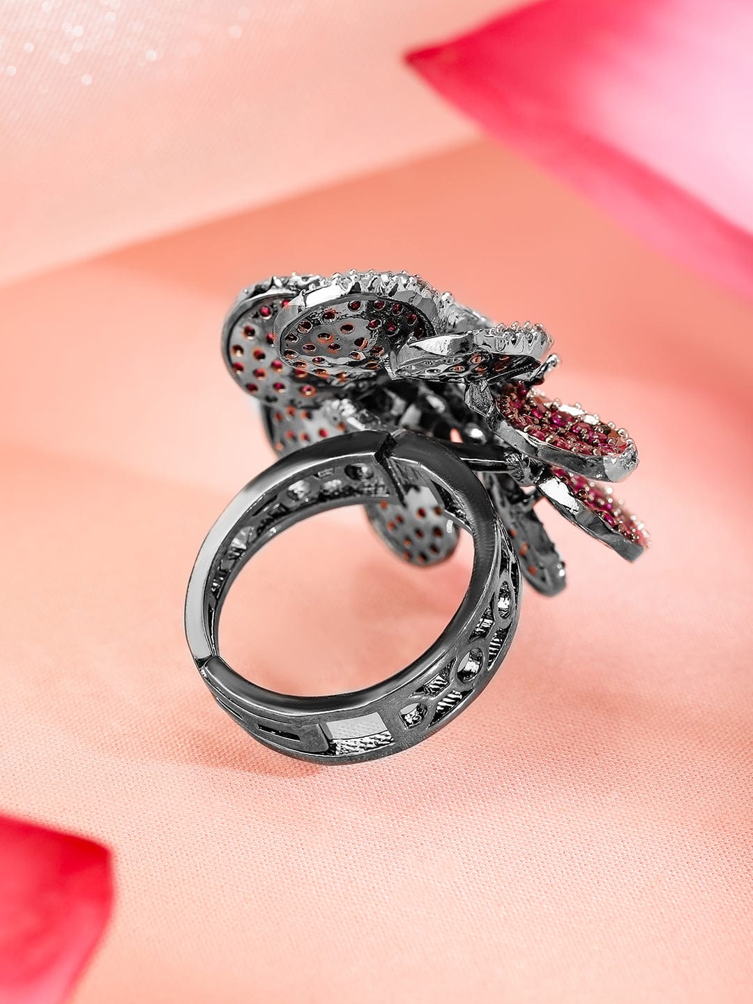 Red Floral American Diamond Zirconia Ring