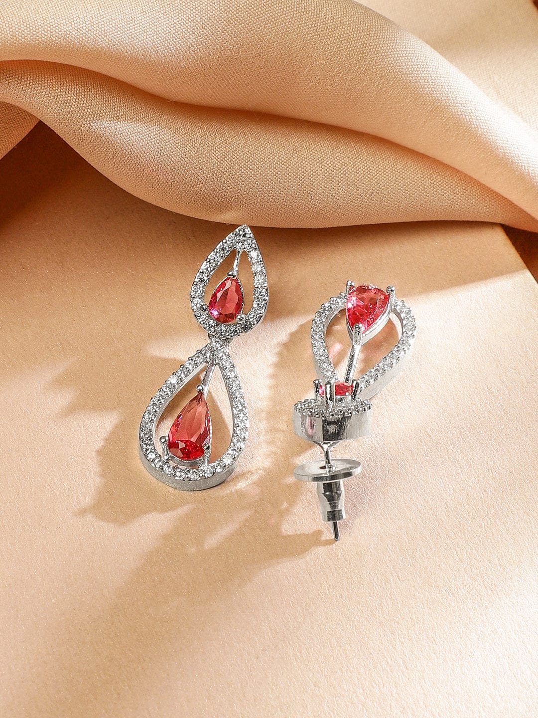 Pink American Diamond Zirconia Teardrop Necklace Set