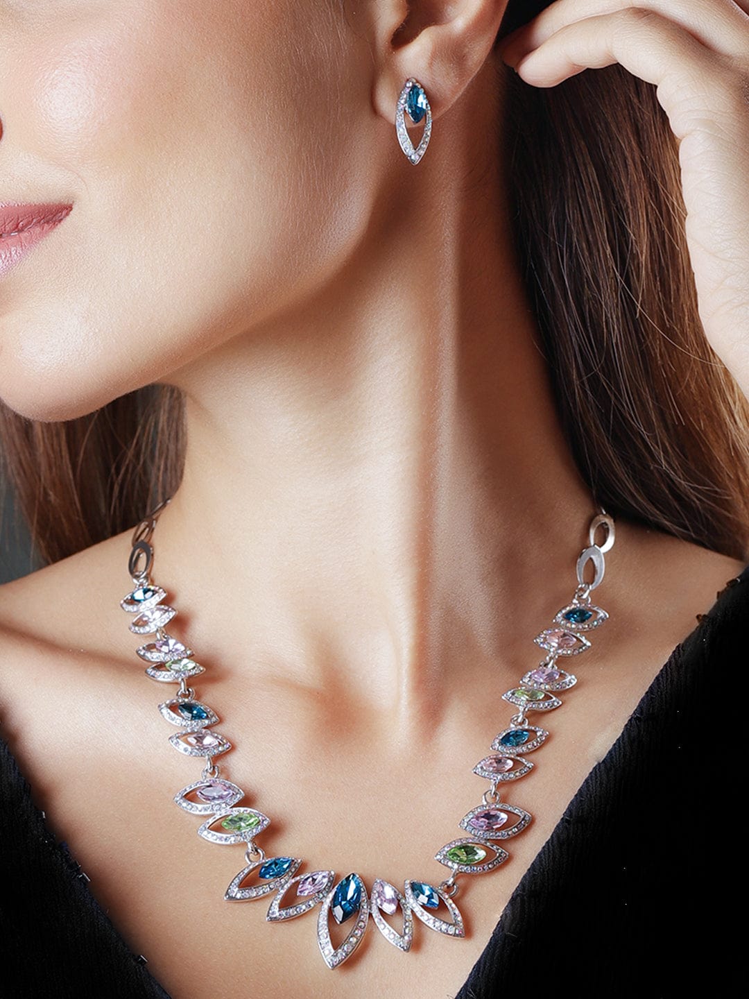 Multicolour Silver Toned Necklace Set