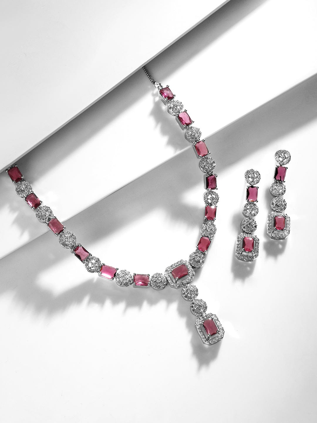Studded American Diamond Zirconia Ruby Necklace Set