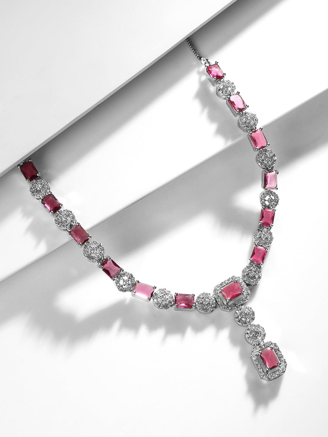 Studded American Diamond Zirconia Ruby Necklace Set