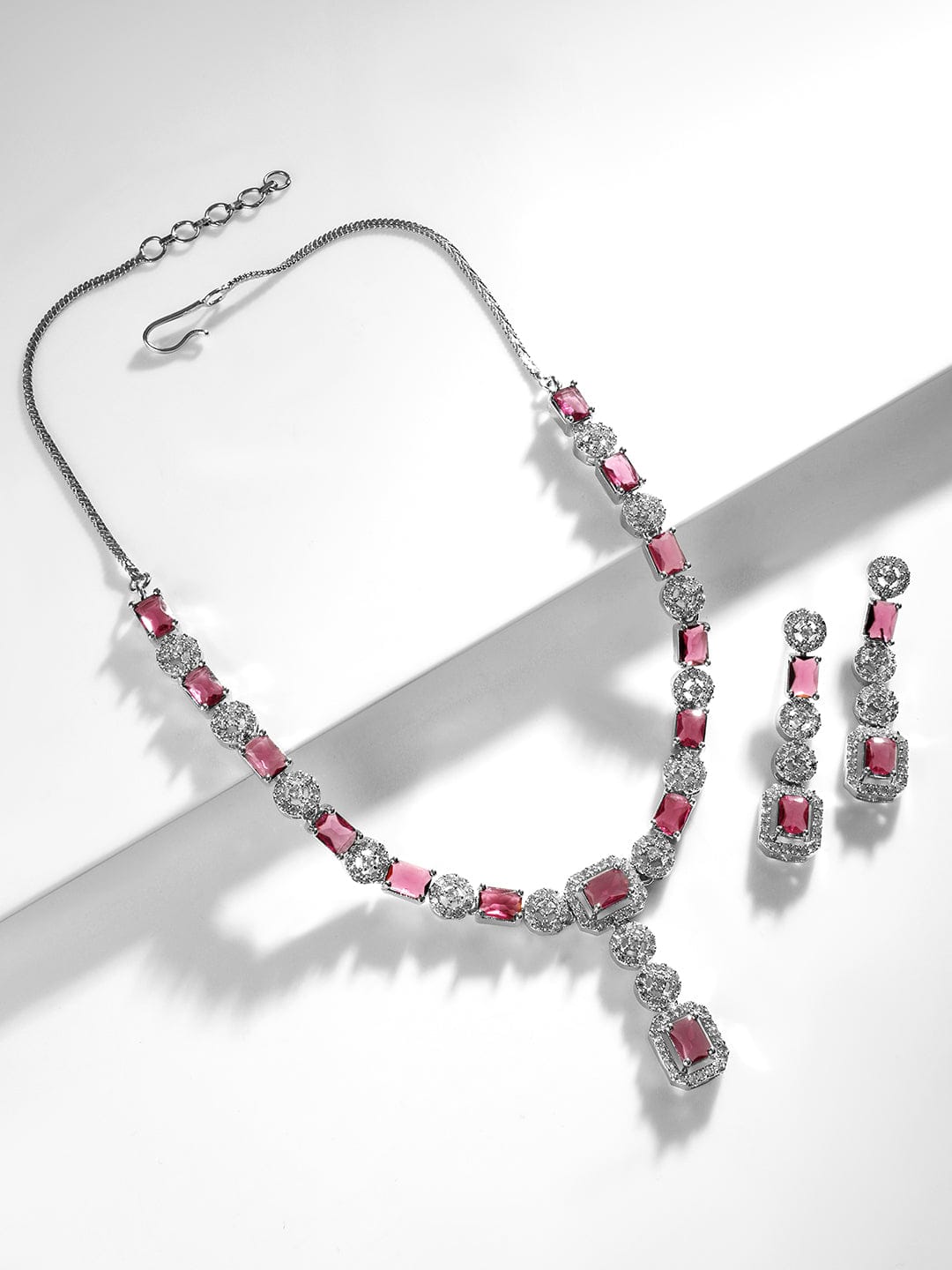 Studded American Diamond Zirconia Ruby Necklace Set