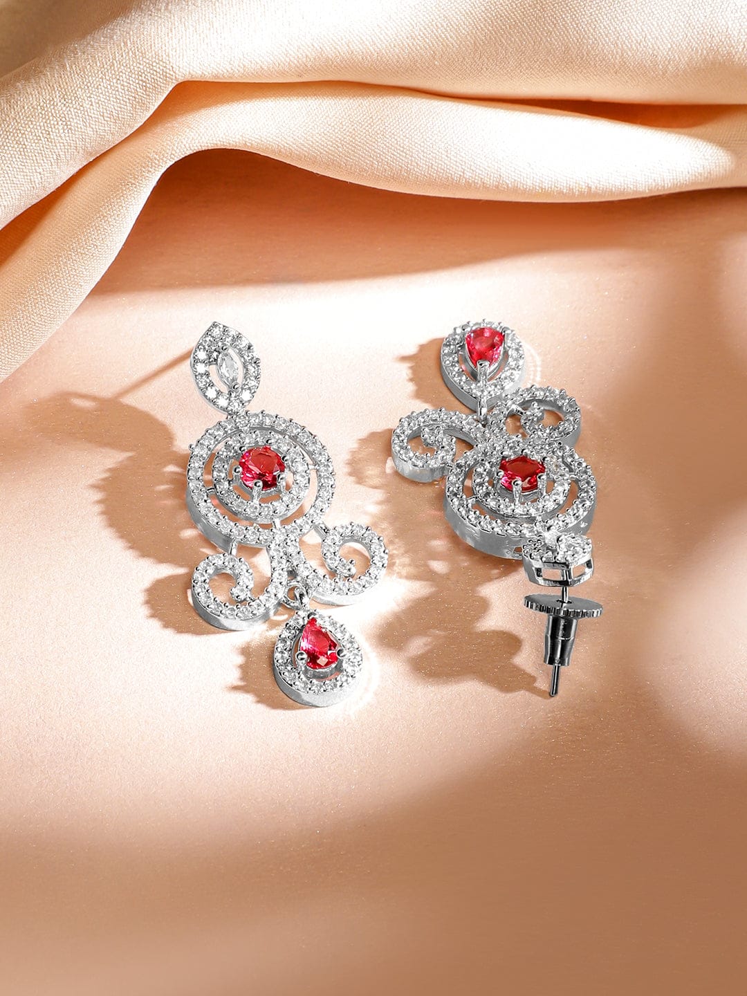 Red American Diamond Zirconia Layered Necklace Set