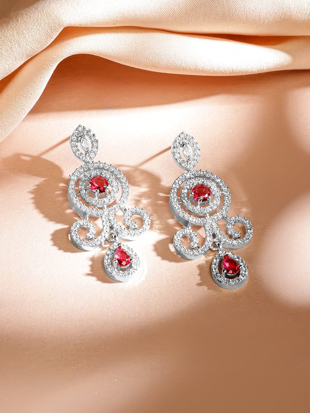 Red American Diamond Zirconia Layered Necklace Set