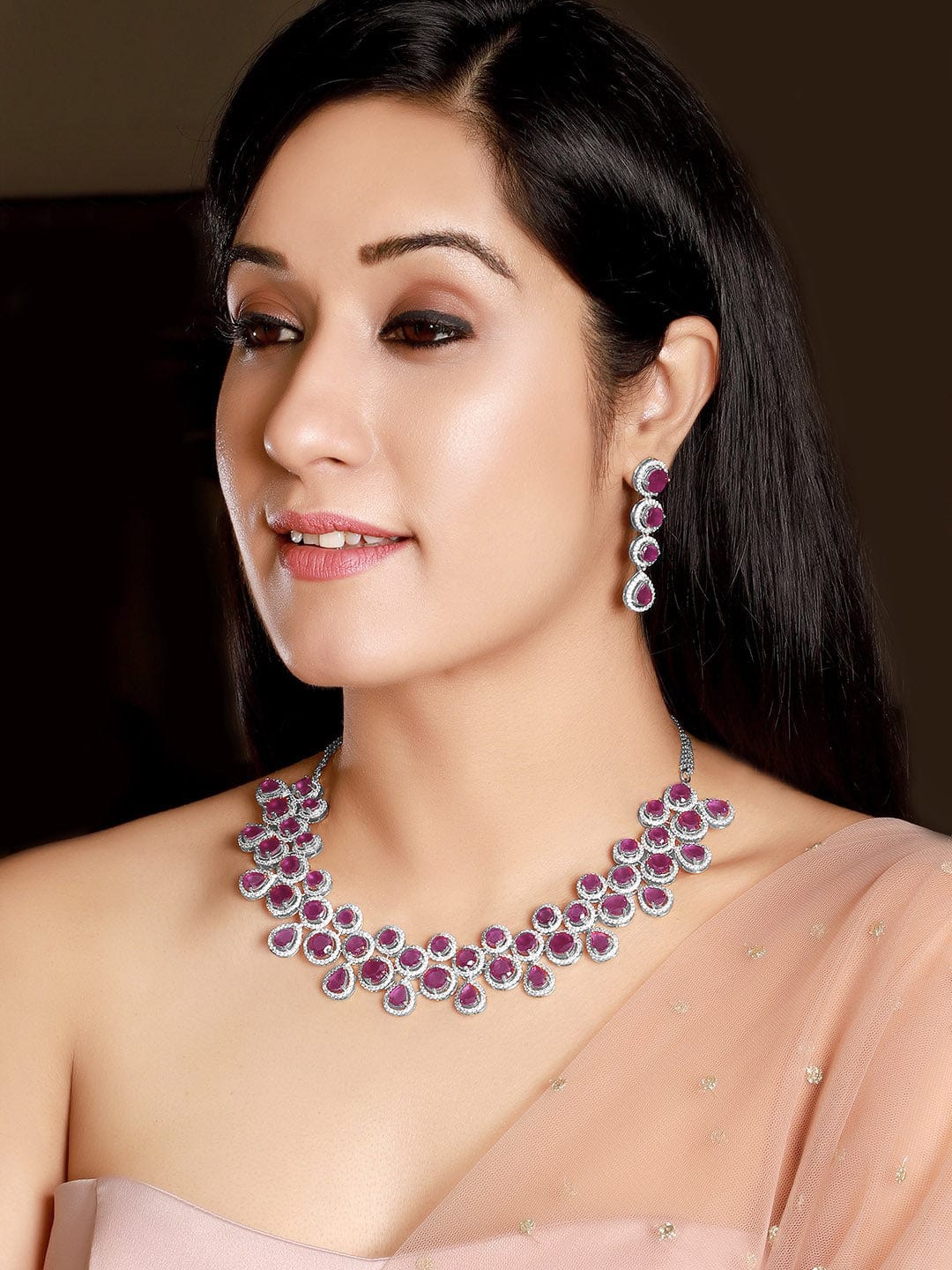 Purple American Diamond Zirconia Bib Necklace