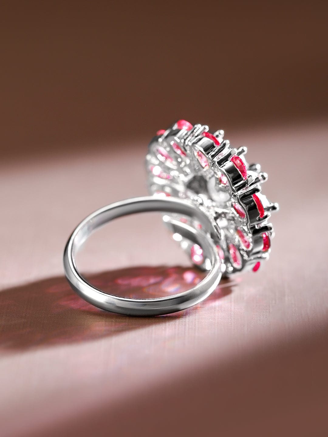 Floral Pink American Diamond Zirconia Ring