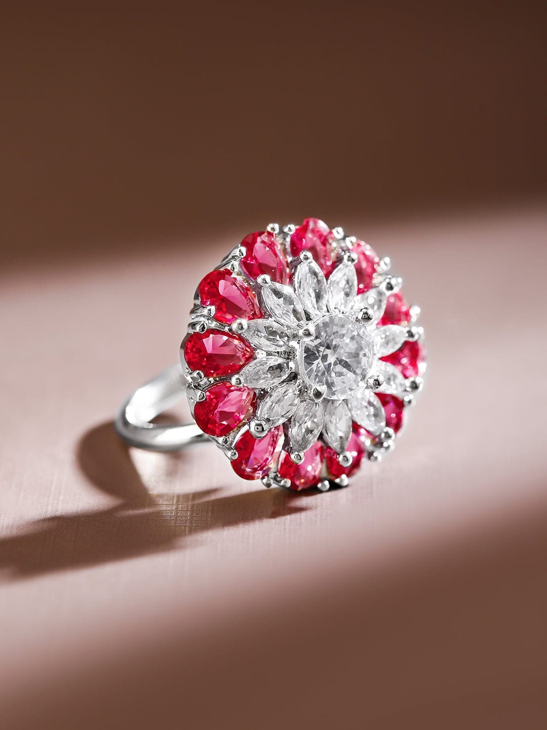 Floral Pink American Diamond Zirconia Ring