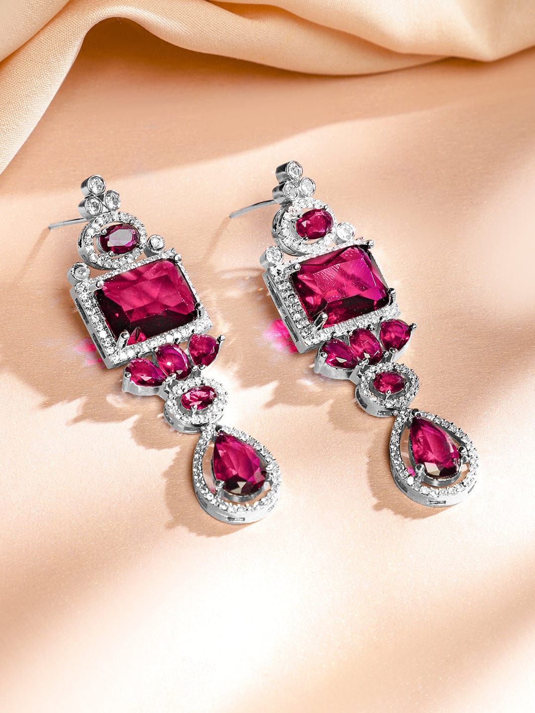 Ruby Pink American Diamond Zirconia Necklace Set