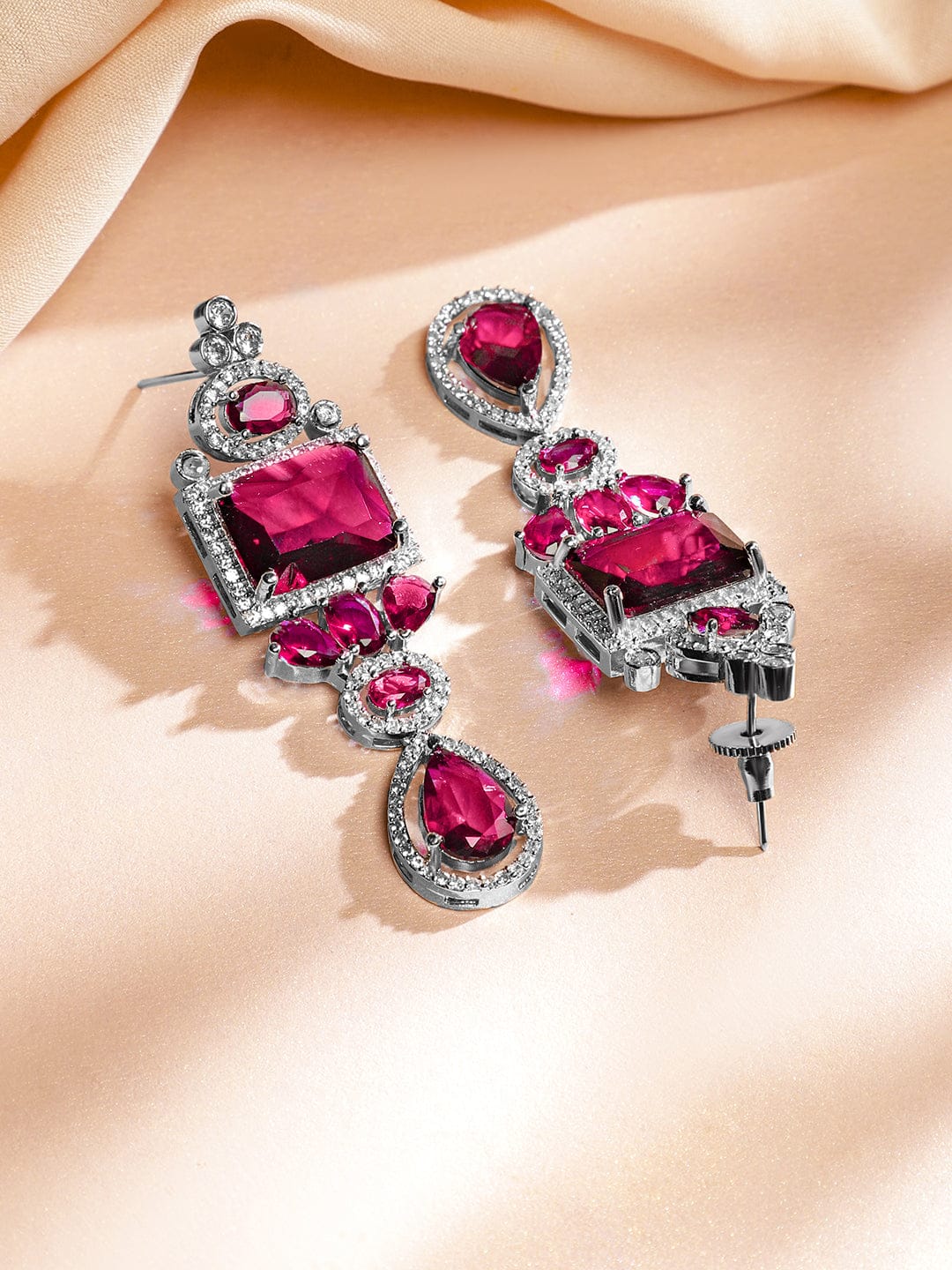 Ruby Pink American Diamond Zirconia Necklace Set