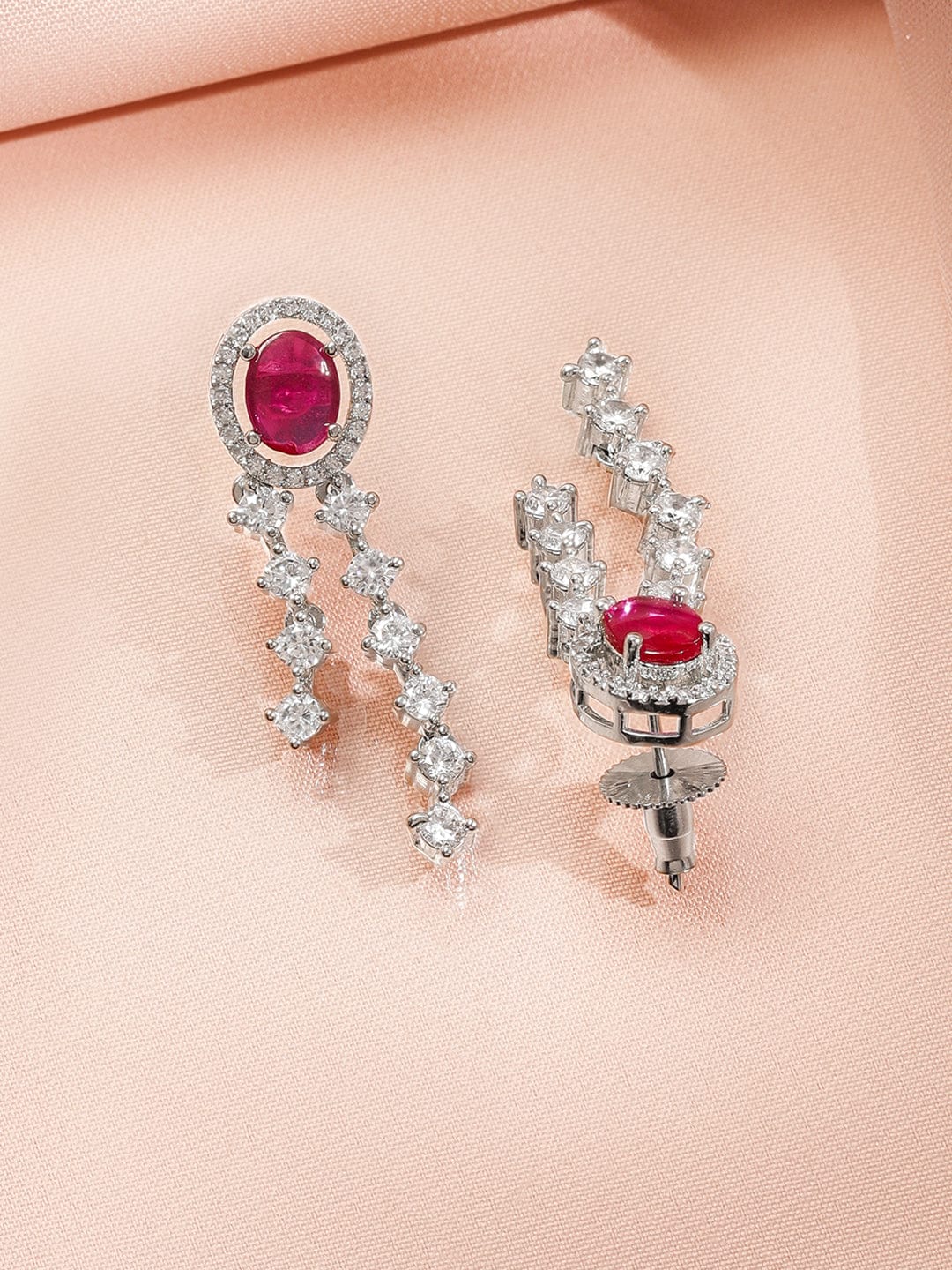 Red American Diamond Zirconia Long Necklace Set