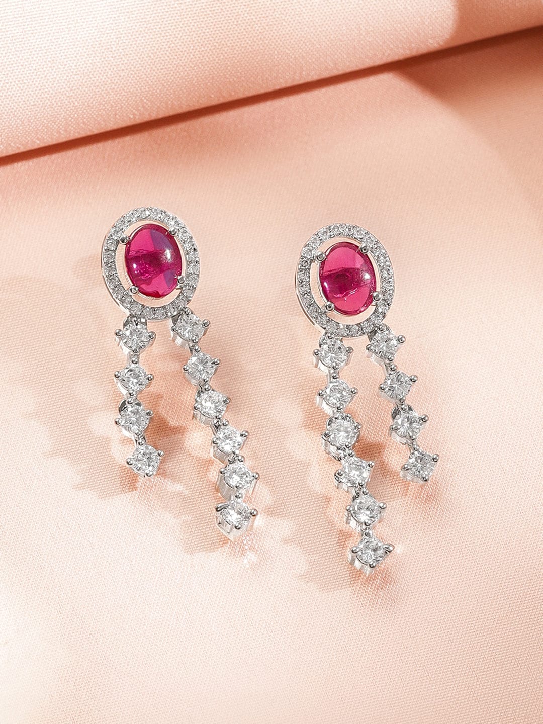 Red American Diamond Zirconia Long Necklace Set