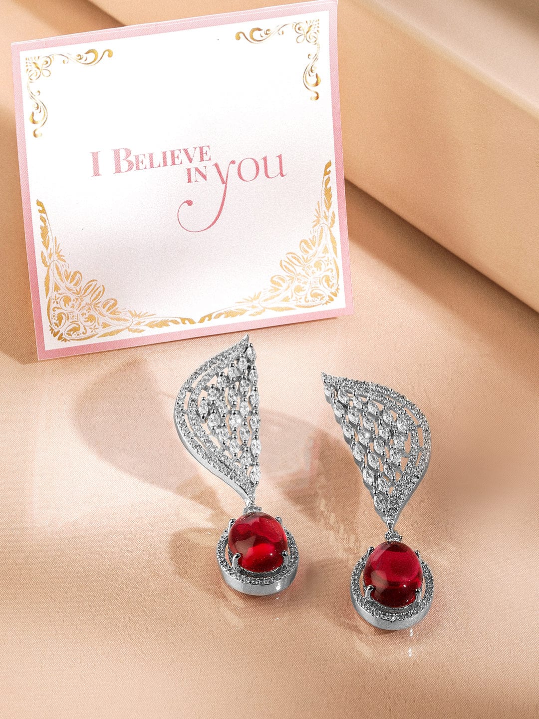 Sleek Scarlet Tone American Diamond Zirconia Danglers