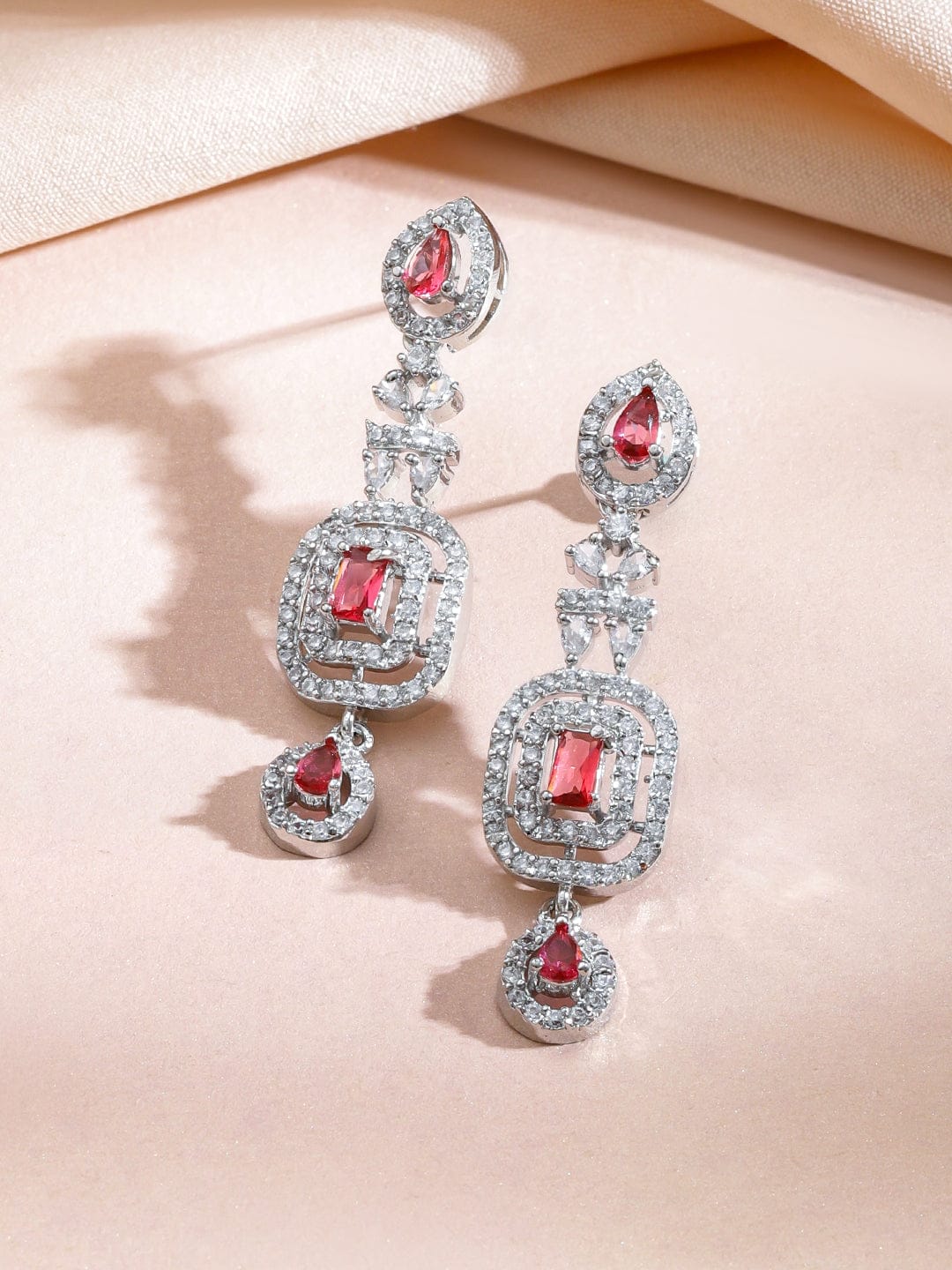 American Diamond Zirconia Red Teardrop Necklace Set