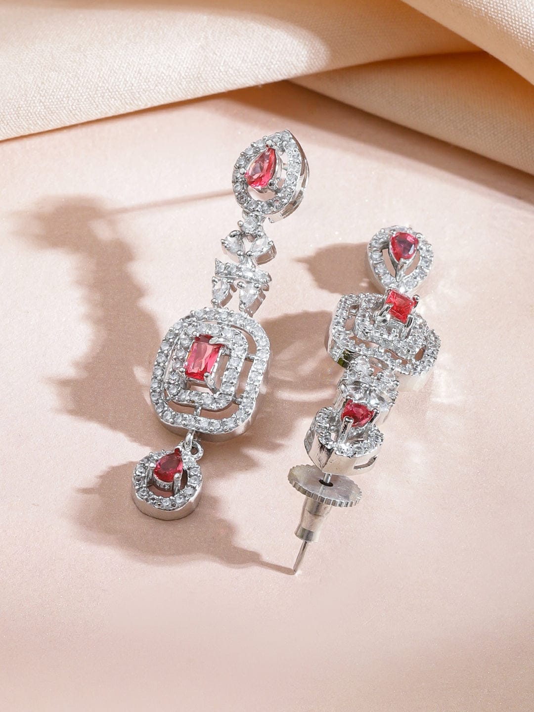 American Diamond Zirconia Red Teardrop Necklace Set