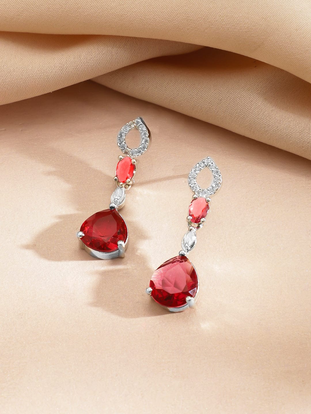 American Diamond Zirconia Ruby Drop Necklace Set