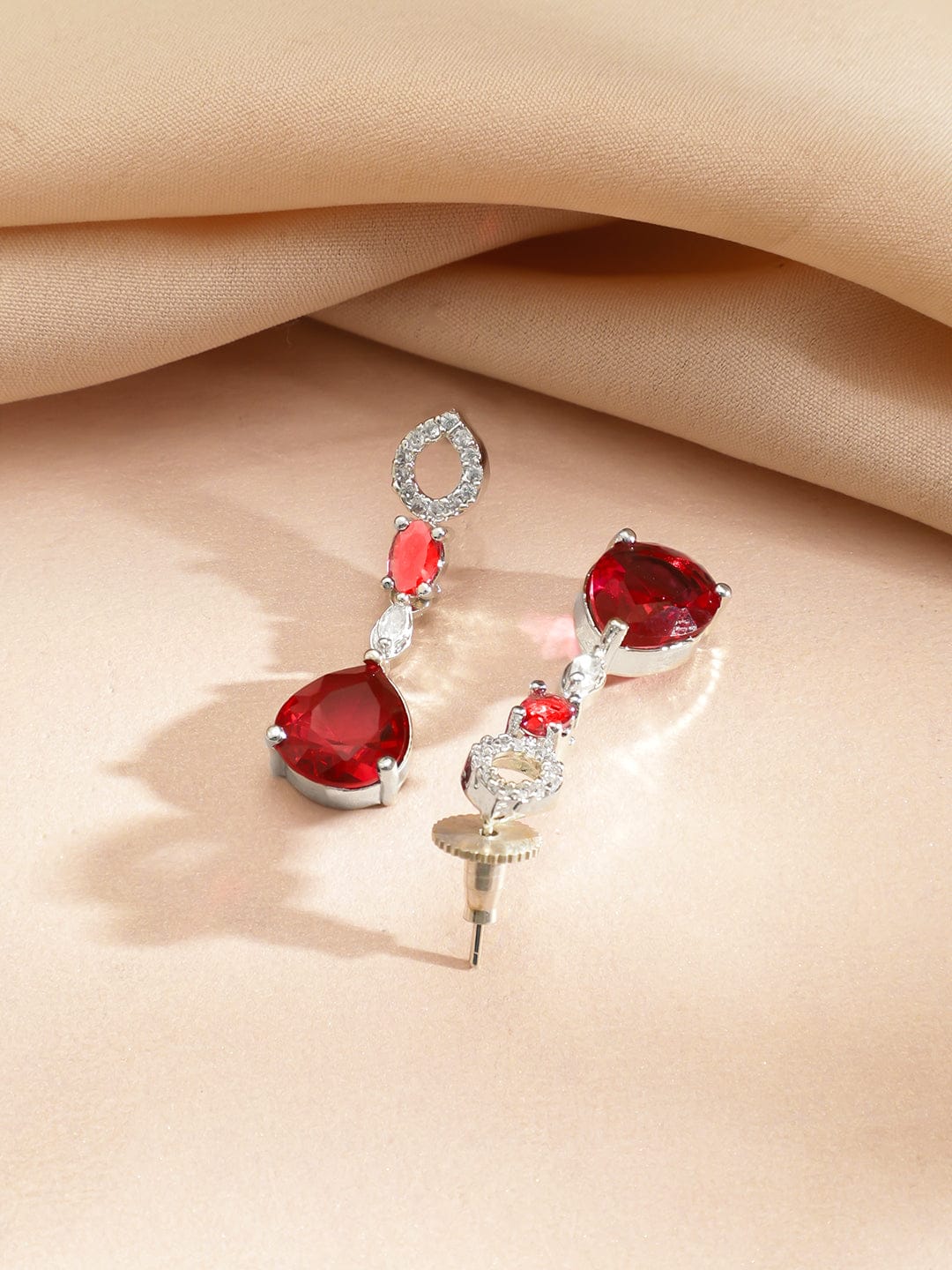 American Diamond Zirconia Ruby Drop Necklace Set
