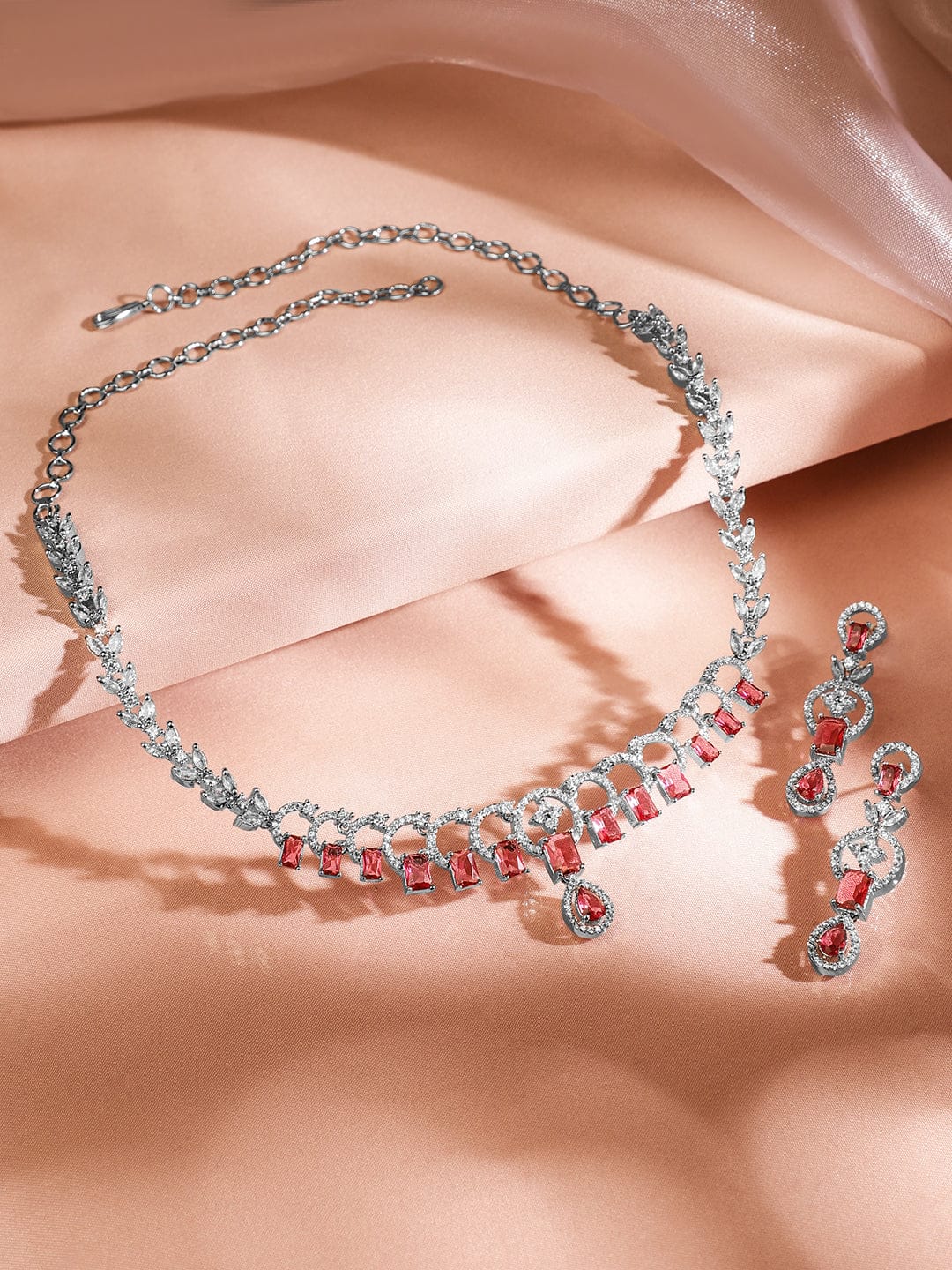 Red American Diamond Zirconia Necklace Set