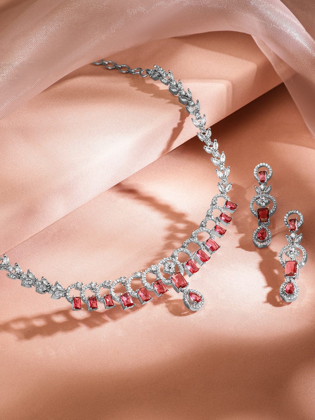 Red American Diamond Zirconia Necklace Set