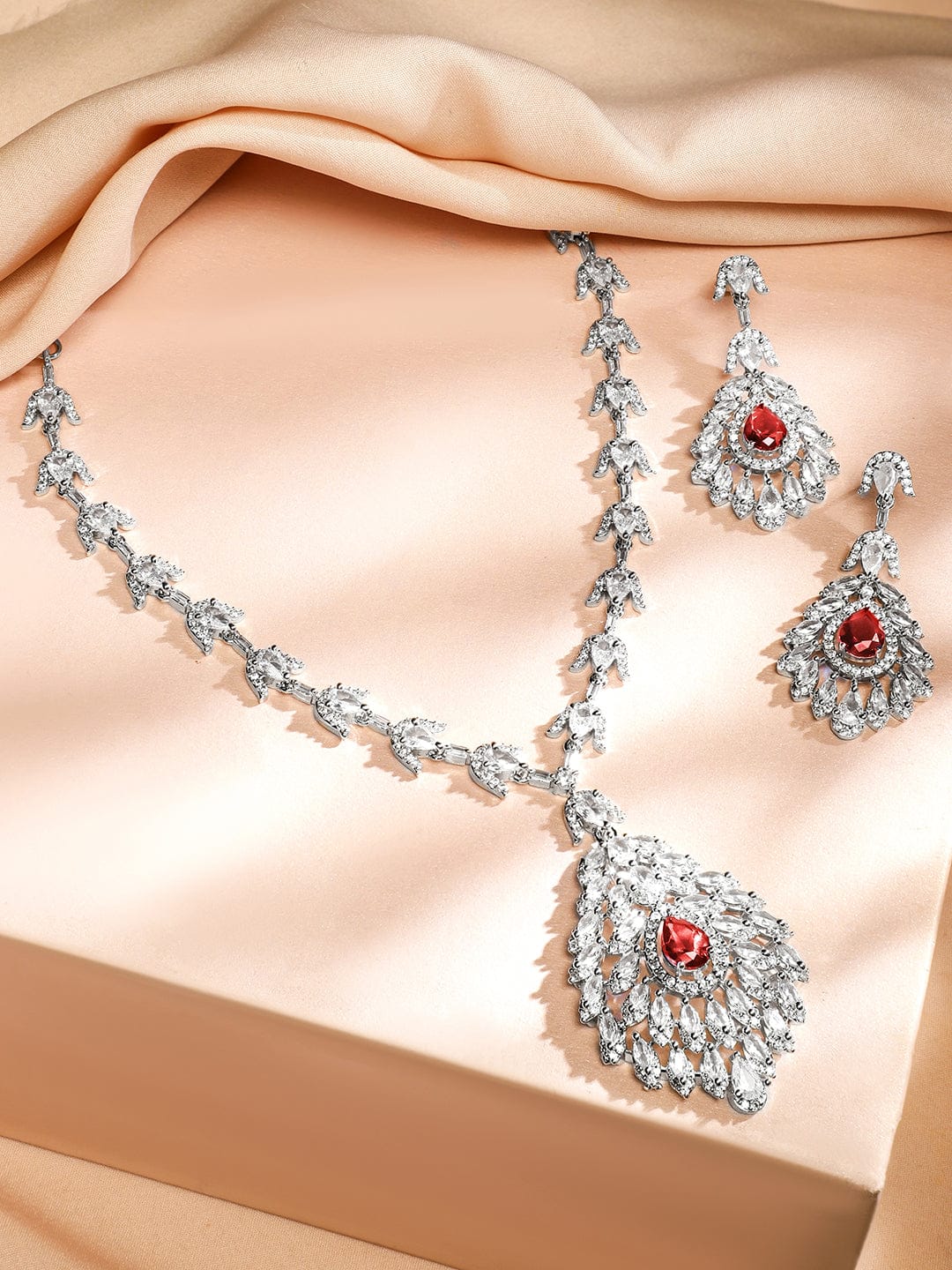American Diamond Zirconia Drop Necklace Set