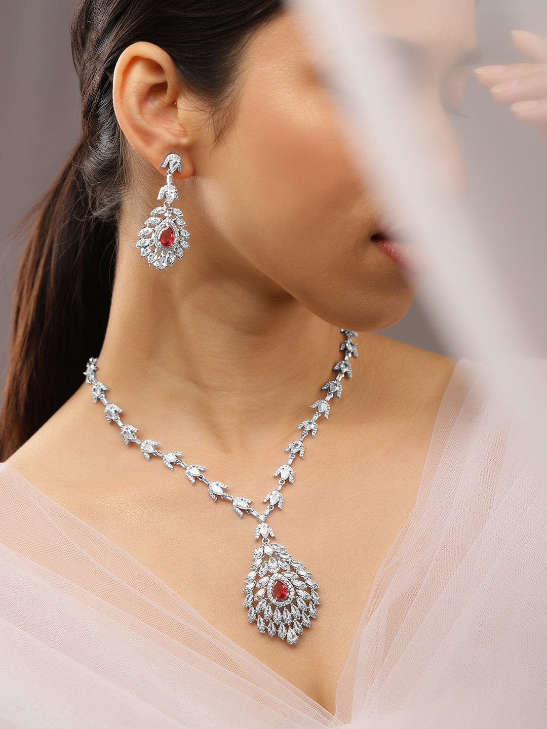 American Diamond Zirconia Drop Necklace Set