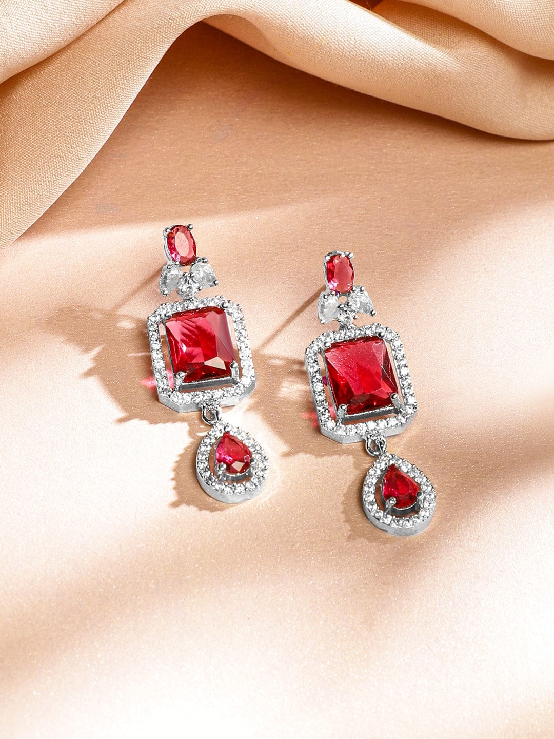 American Diamond Zirconia Ruby Layered Necklace Set