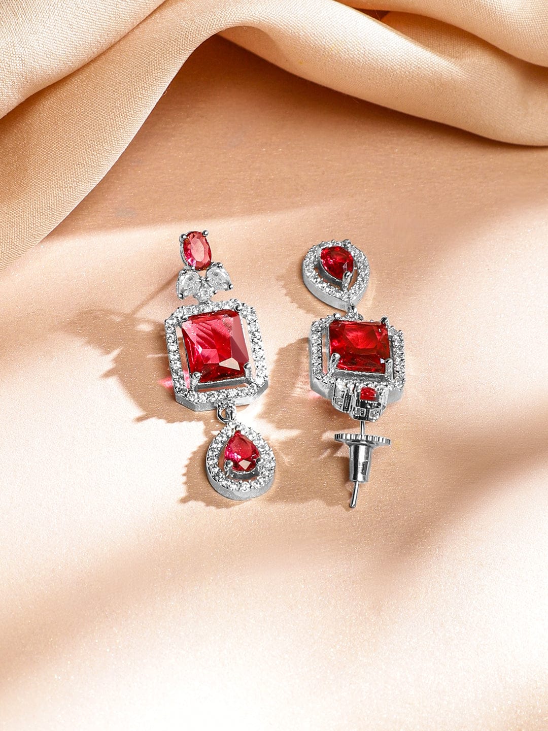 American Diamond Zirconia Ruby Layered Necklace Set
