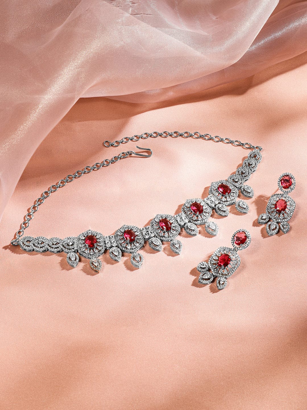 Ruby Studded American Diamond Zirconia Choker Set
