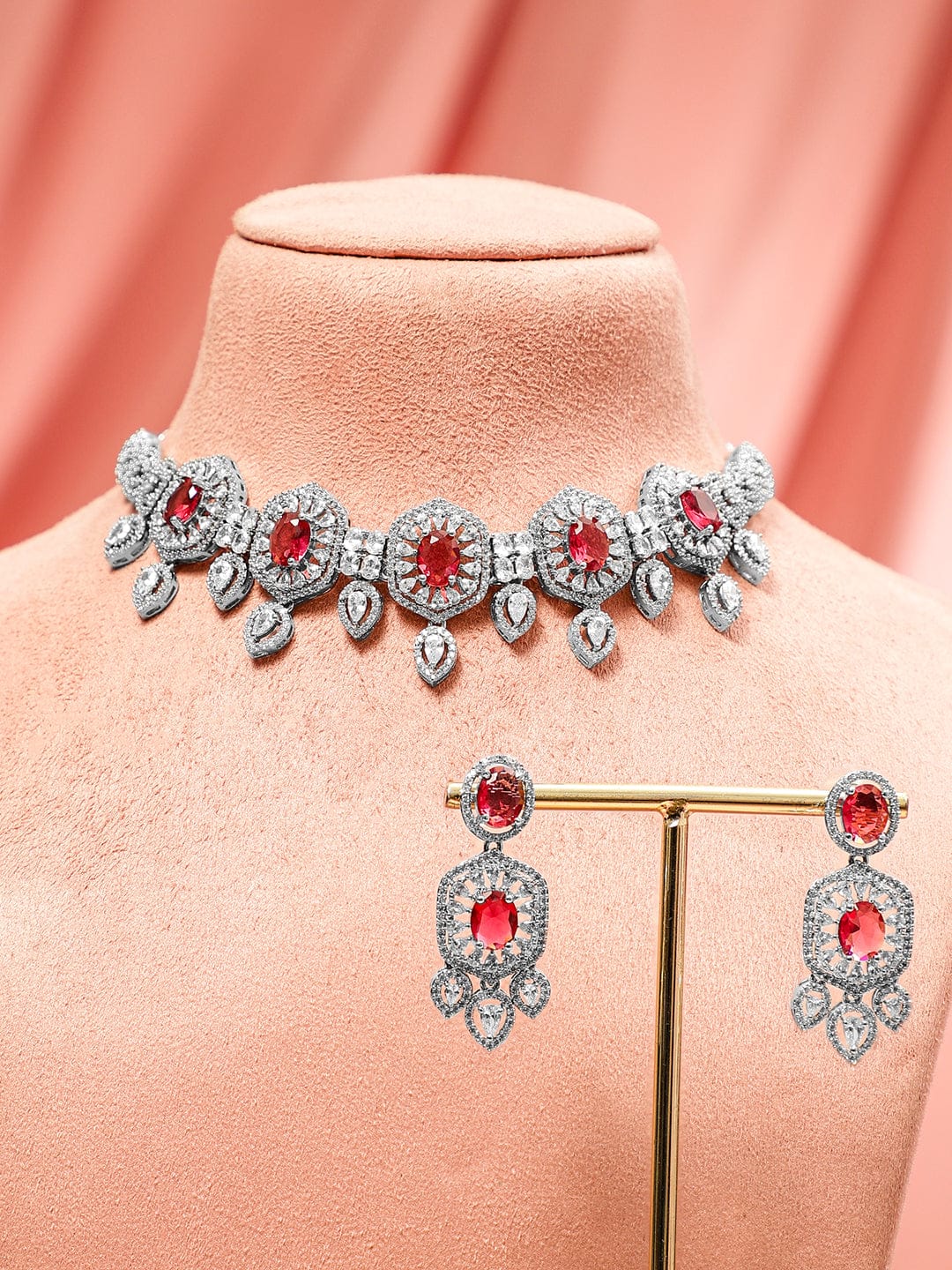 Ruby Studded American Diamond Zirconia Choker Set