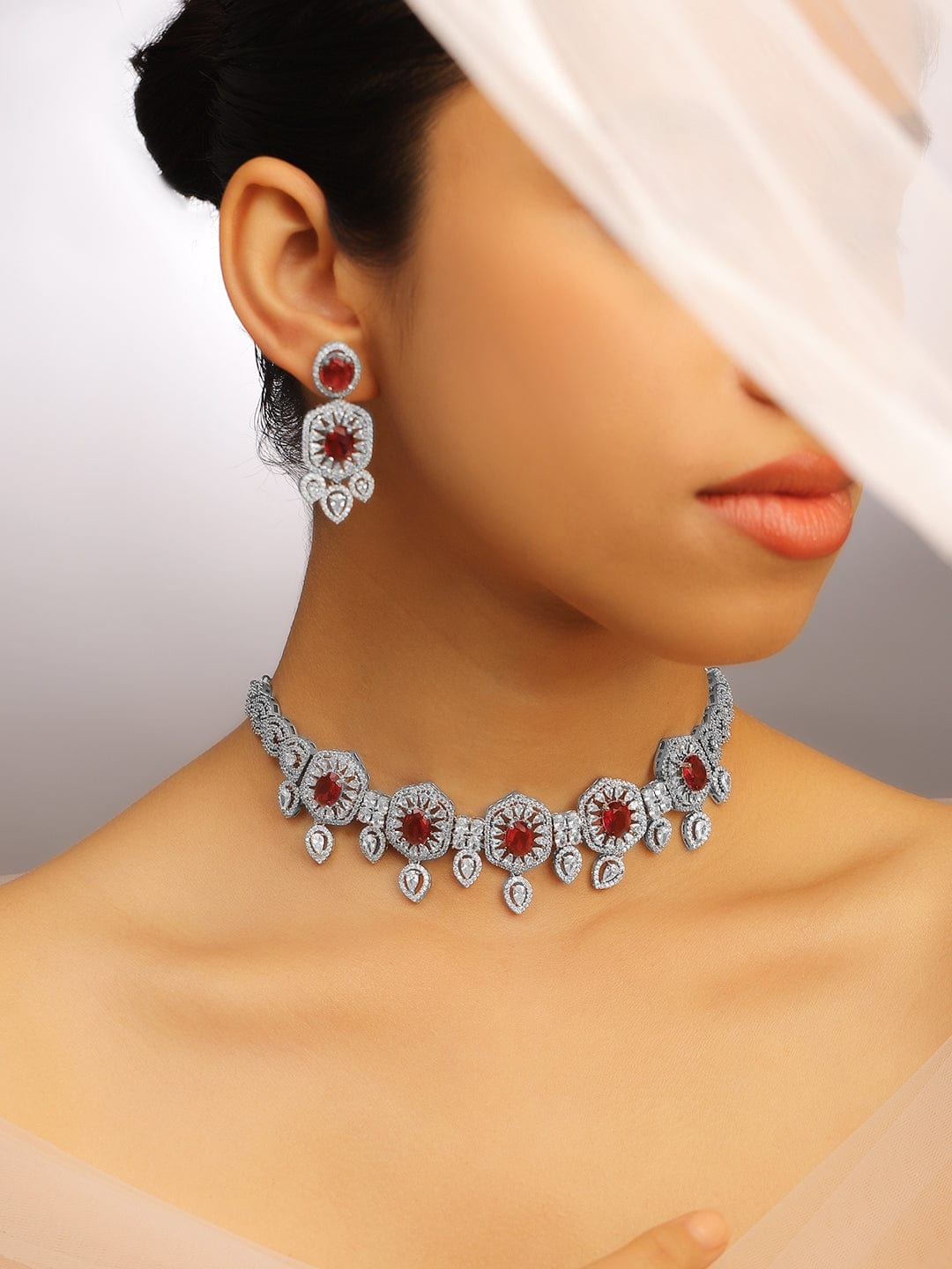 Ruby Studded American Diamond Zirconia Choker Set