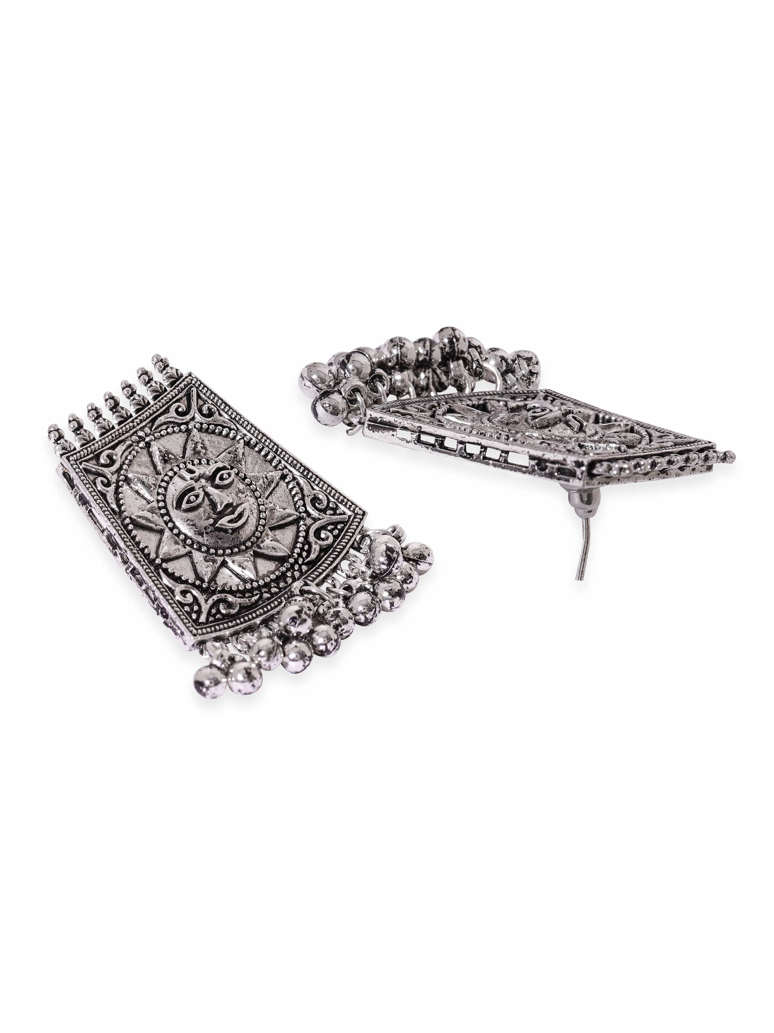 Oxidized Sun Motif Engraved Beaded Choker Set