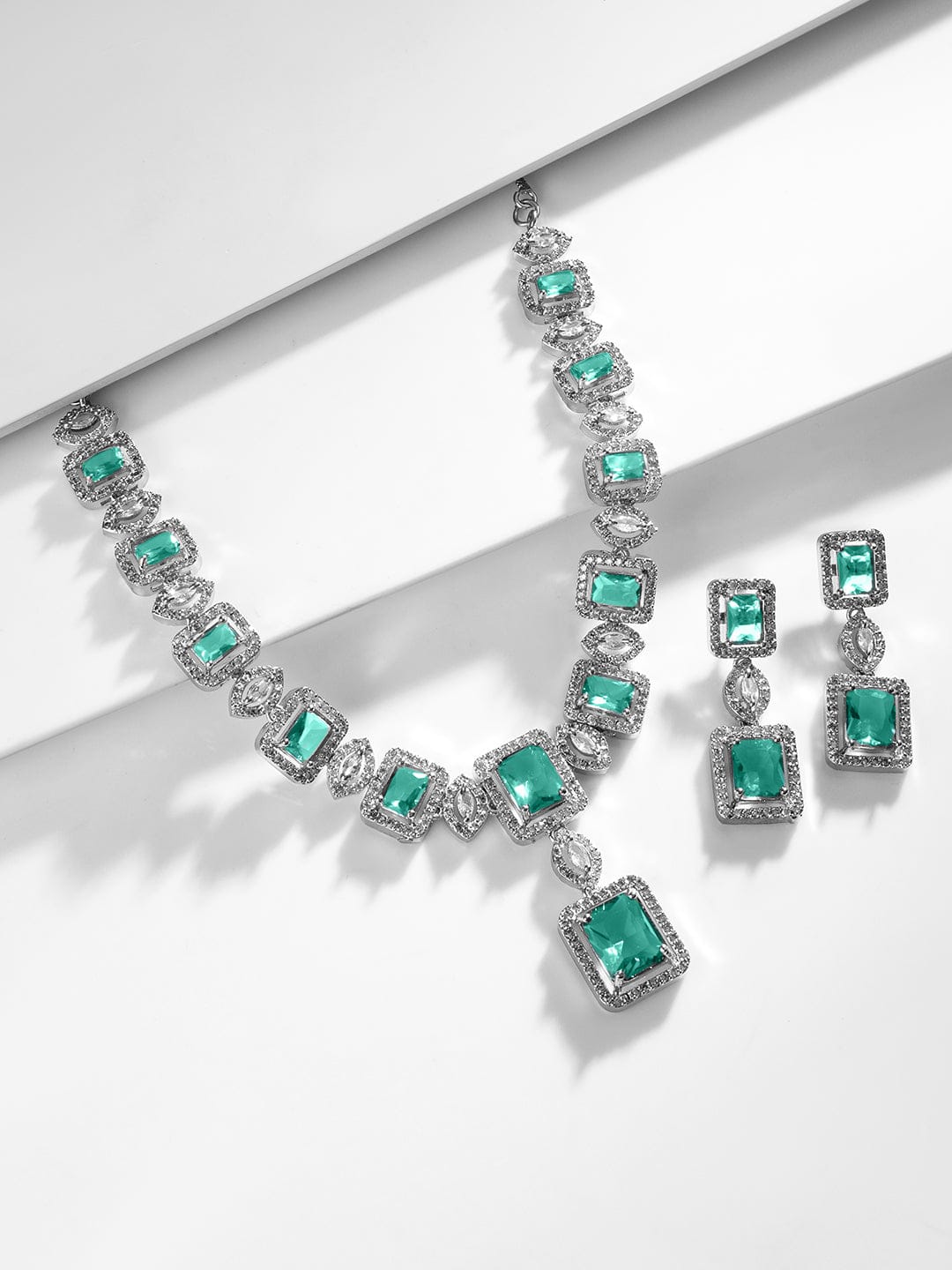 Emerald Cut American Diamond Zirconia Necklace Set